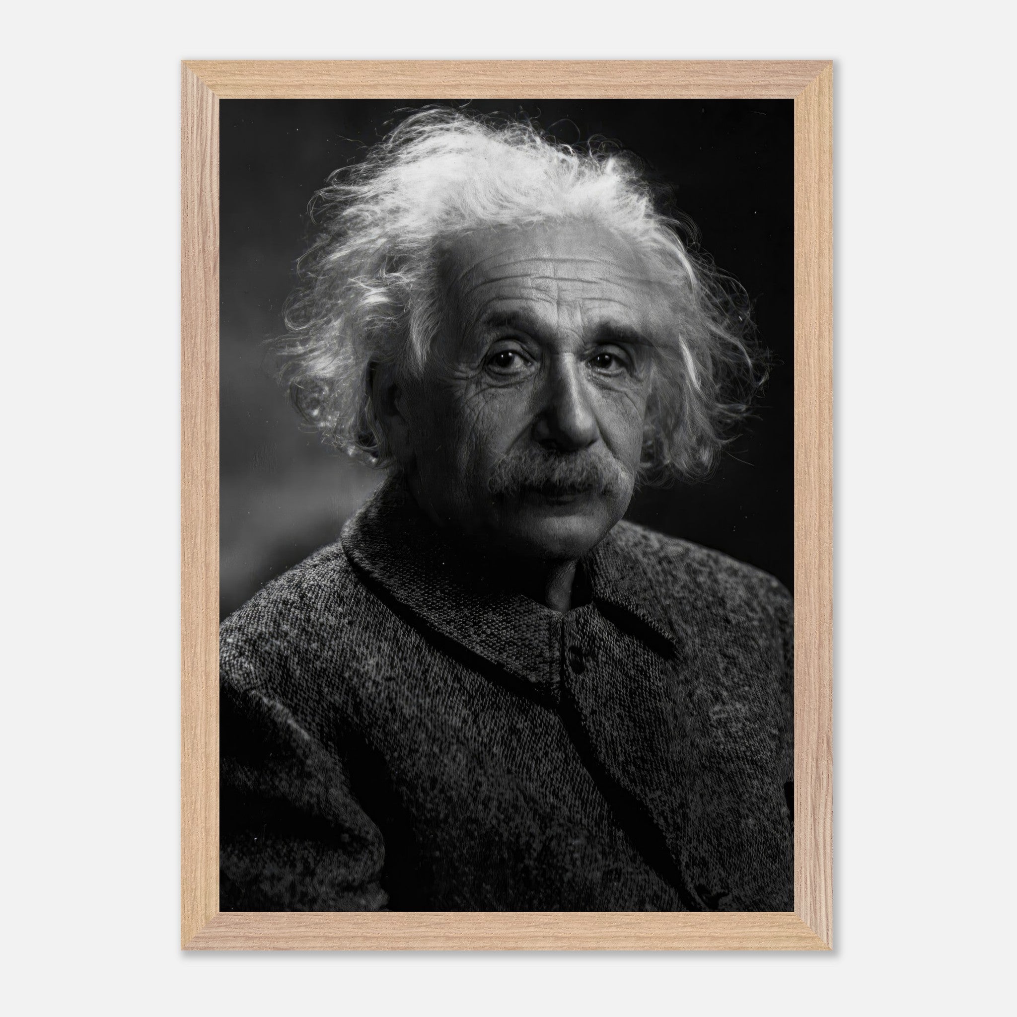 Vintage framed print of Albert Einstein, showcasing his iconic portrait in black-and-white, perfect for home decor.