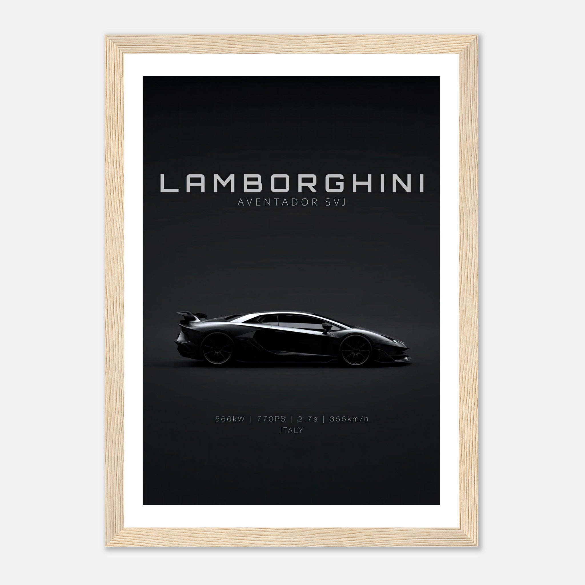 Lamborghini Aventador SVJ framed poster featuring sleek black silhouette and premium design.