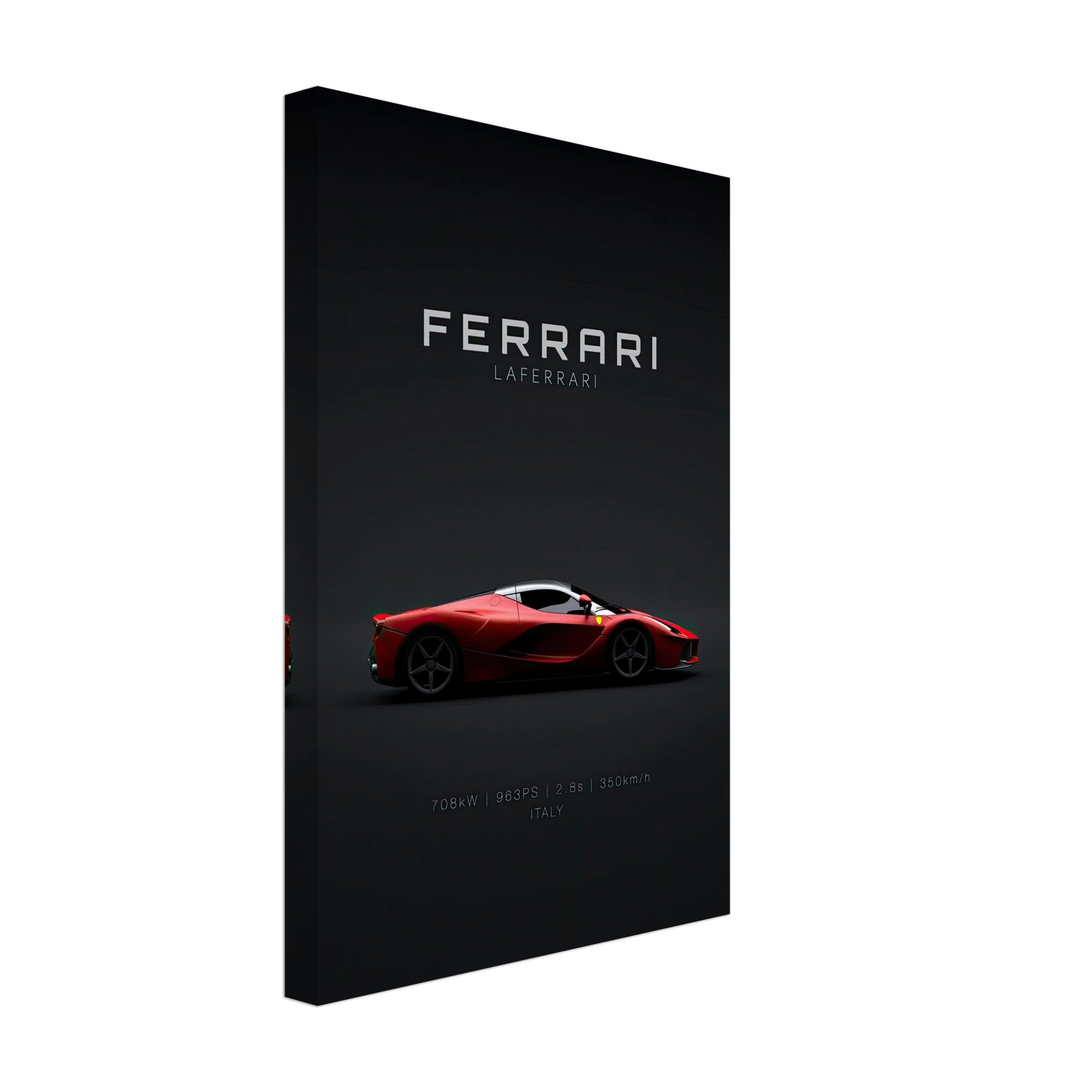 Ferrari Laferrari Canvas, showcasing the iconic red supercar on a dark backdrop, perfect for automotive enthusiasts.