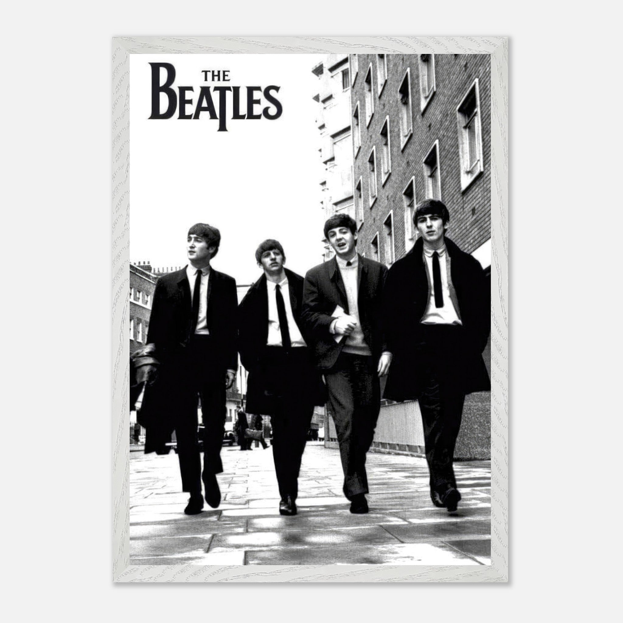 The Beatles fine art cover in black and white, featuring the iconic band walking together in a museum-quality print.