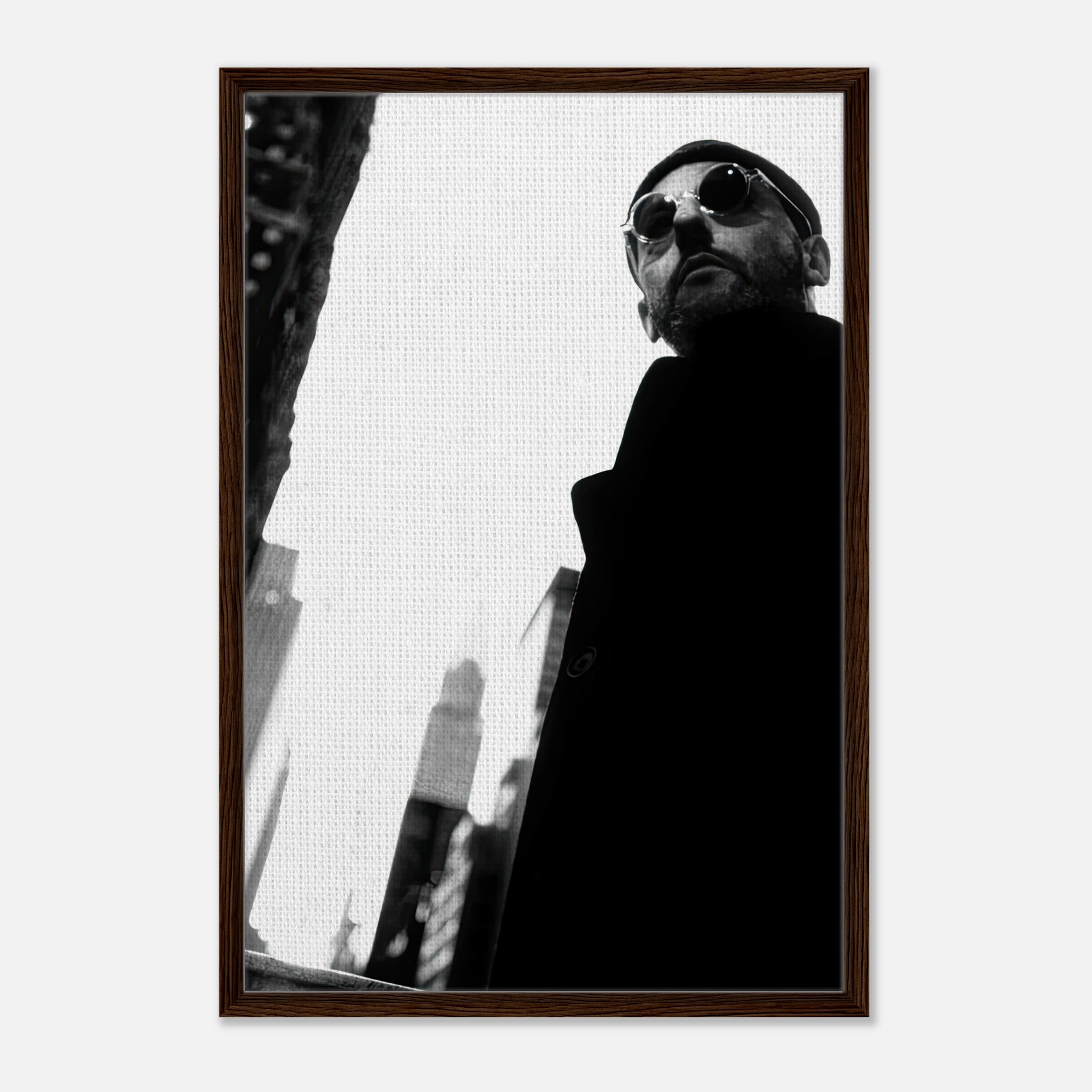 Framed black-and-white canvas print of a man in sunglasses, showcasing cinematic style and sophistication.