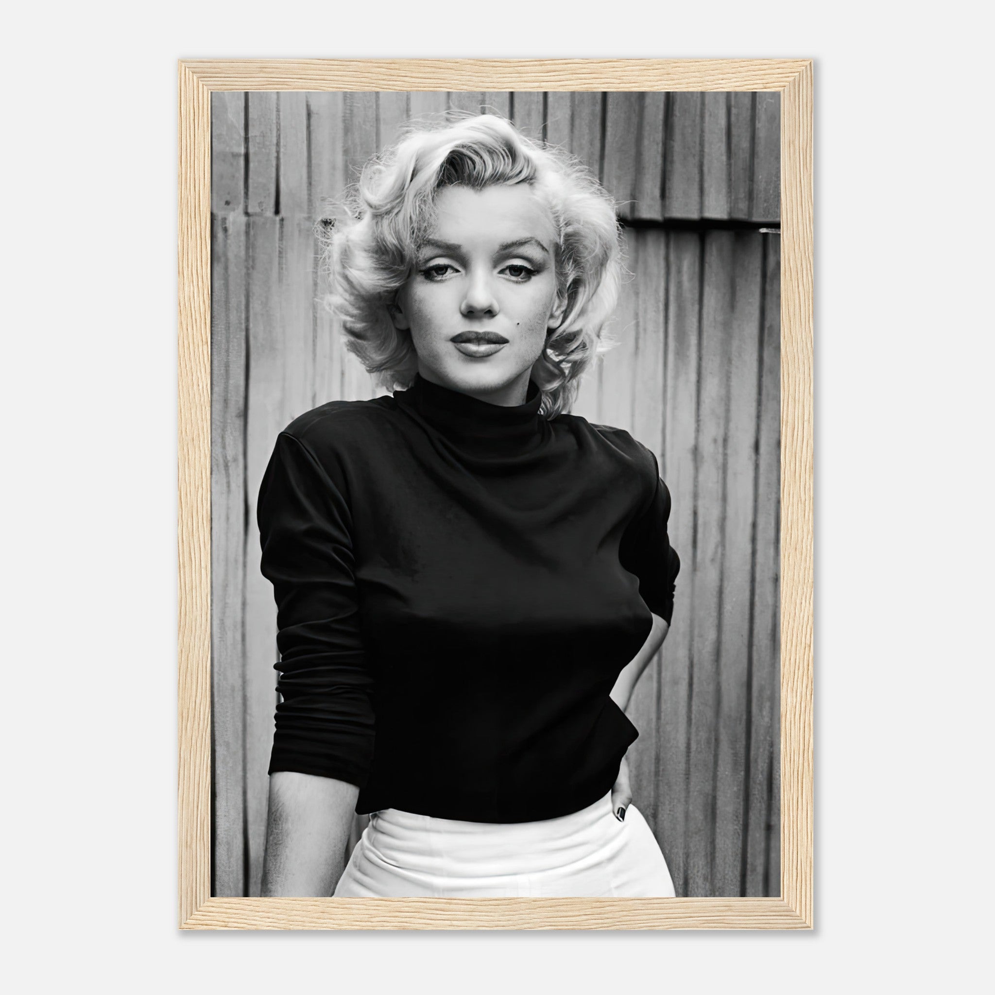 Black-and-white framed print of Marilyn Monroe showcasing timeless Hollywood glamour and elegance.