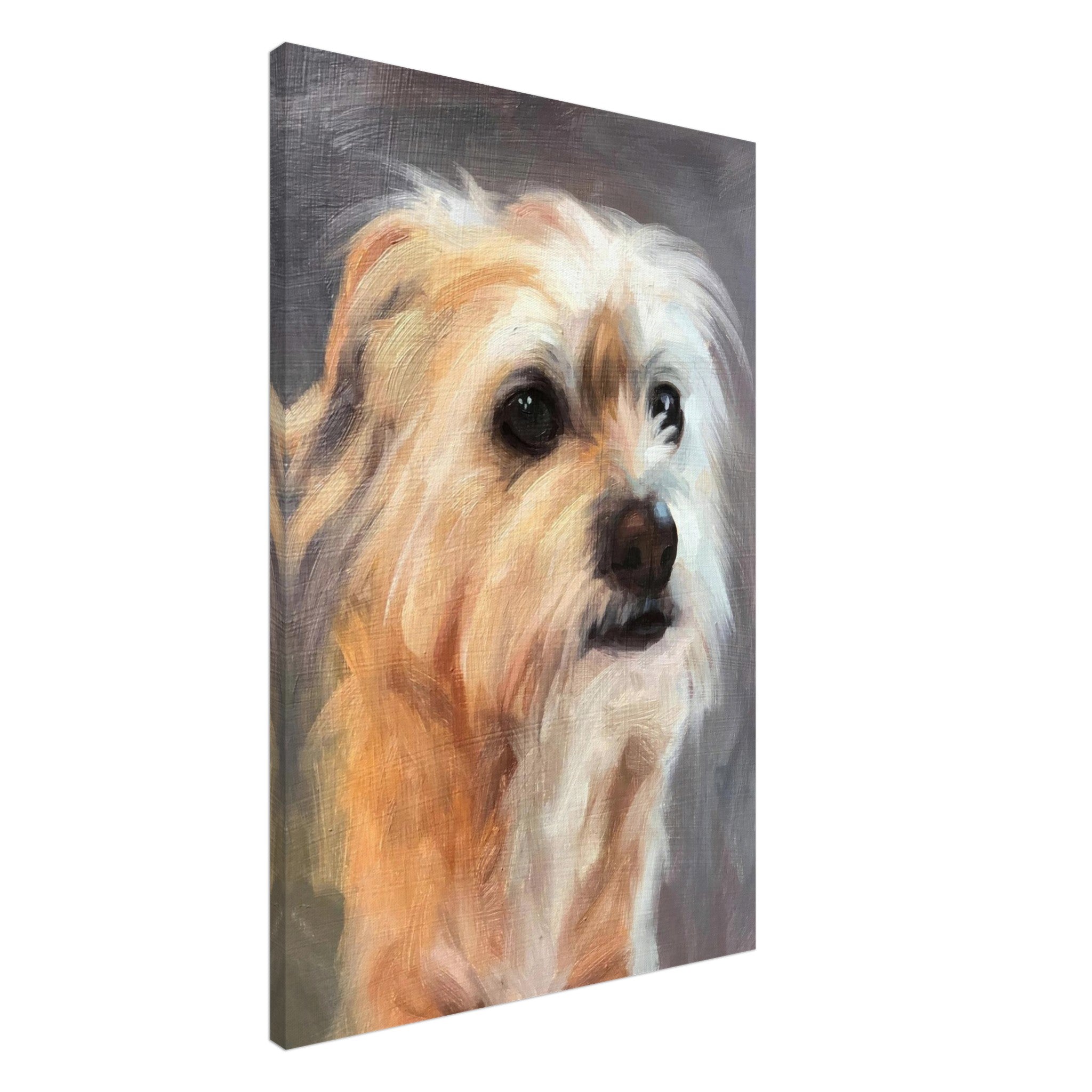 Lifelike Terrier Dog Painting Canvas Print showcasing warm colors and expressive features.