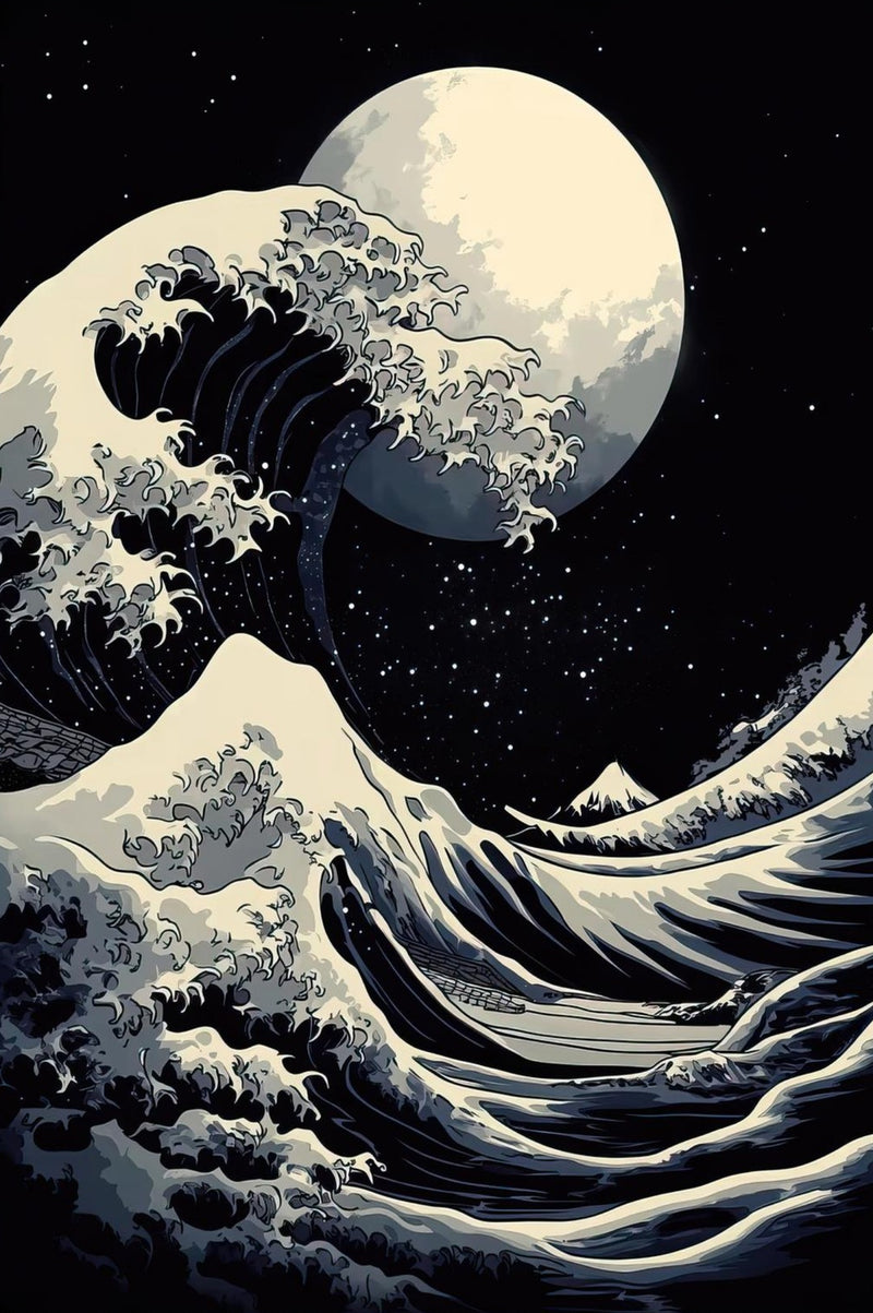 La Grande Onda al largo di Kanagawa - Bianco e Nero