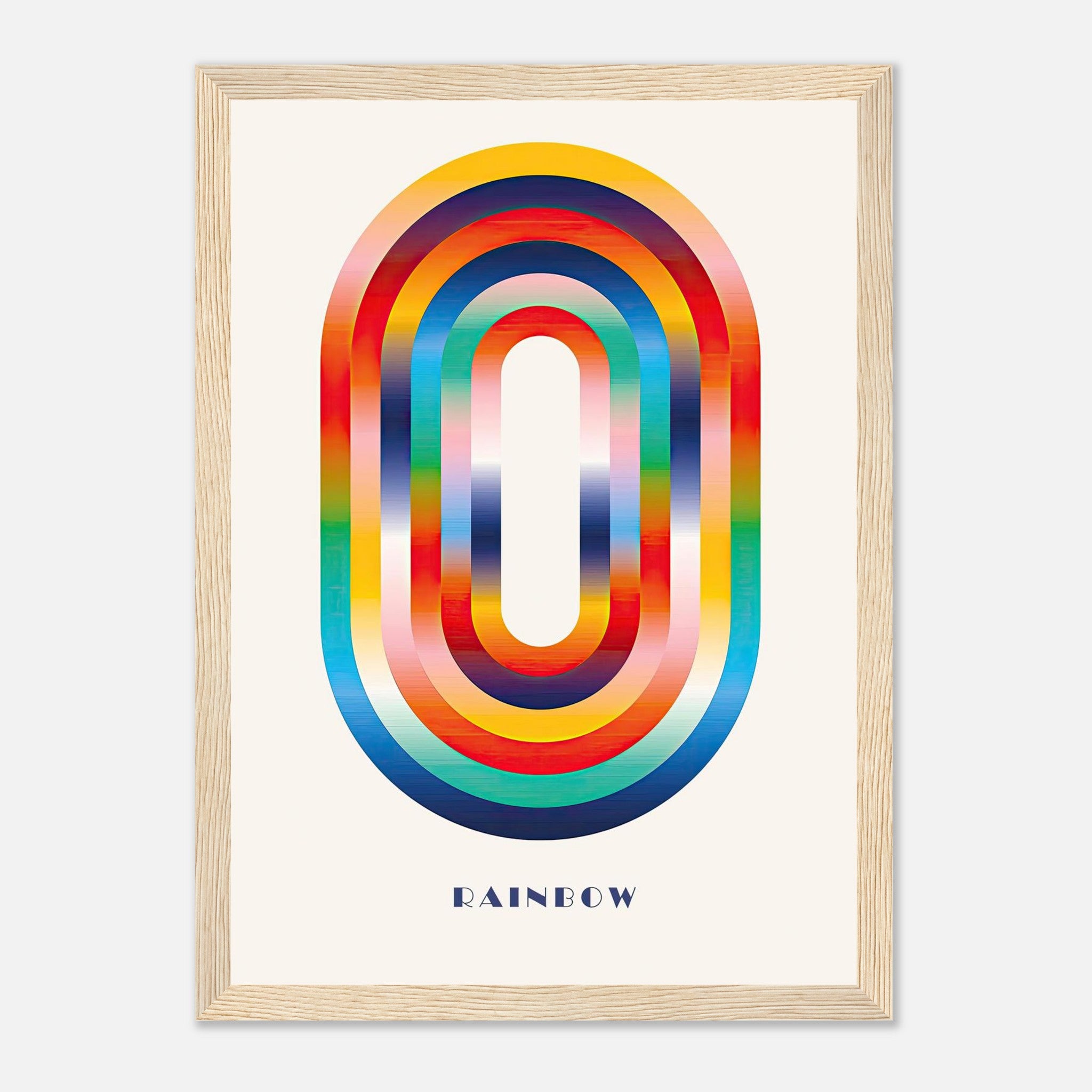 Framed abstract rainbow geometric art print featuring vibrant colors in smooth gradients.
