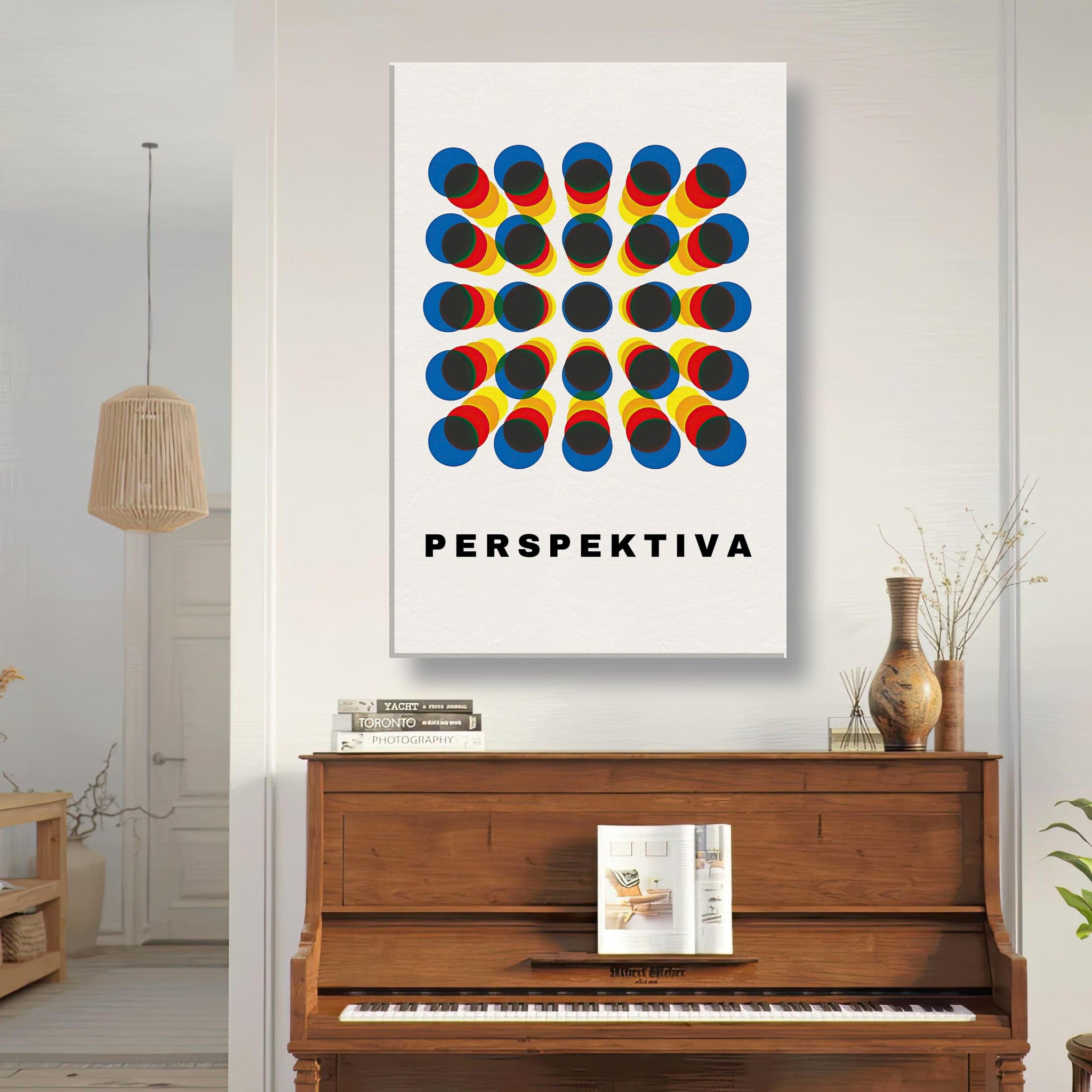 Perspective Abstract Art Canvas Print with geometric design and 'PERSPEKTIVA' text, enhancing modern interior decor.