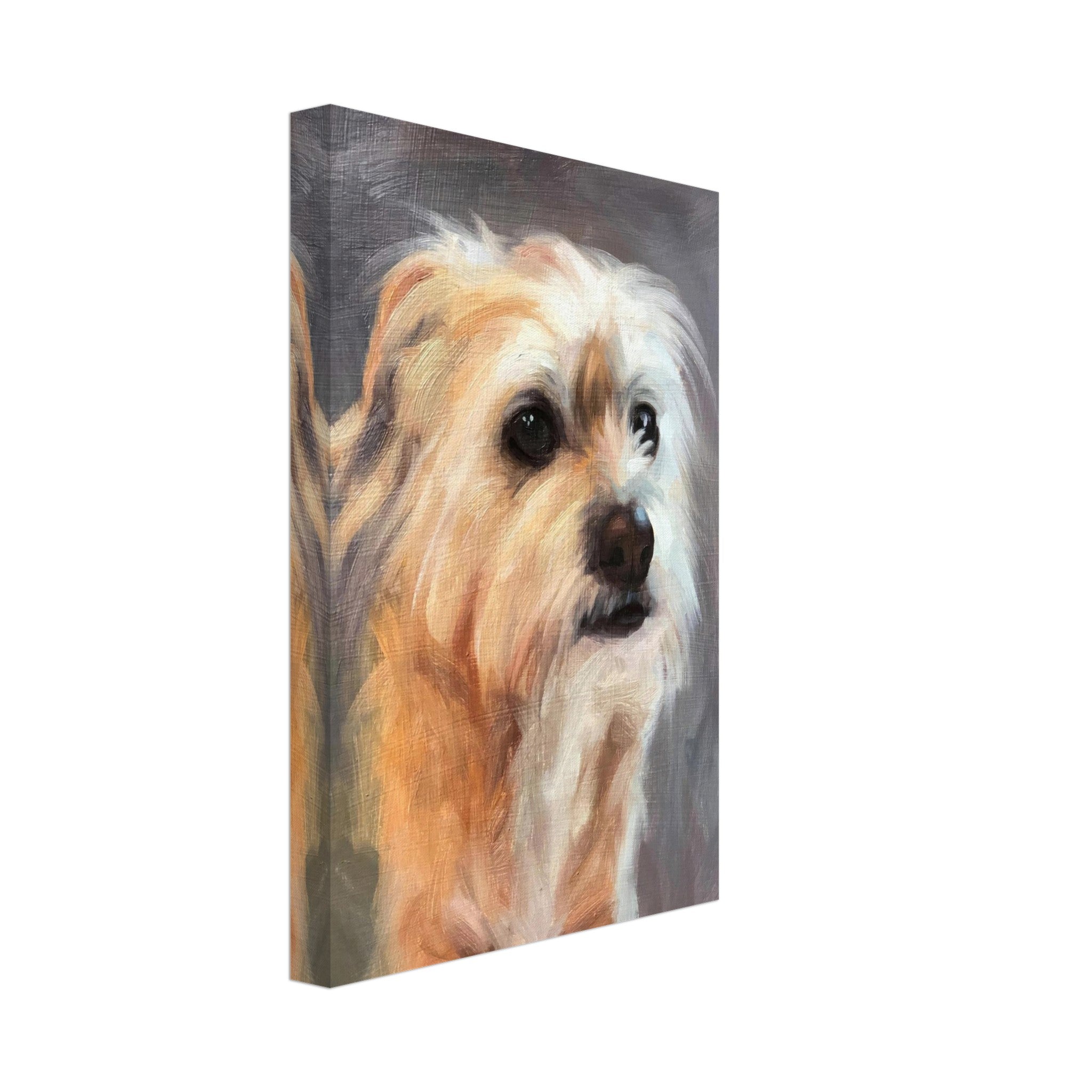 Terrier dog painting canvas print showcasing a lifelike portrait with expressive eyes and warm colors.