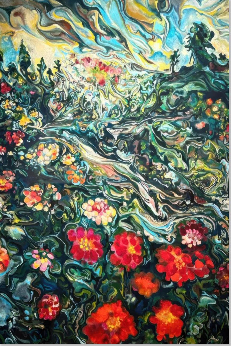 Peinture de paysage floral abstrait