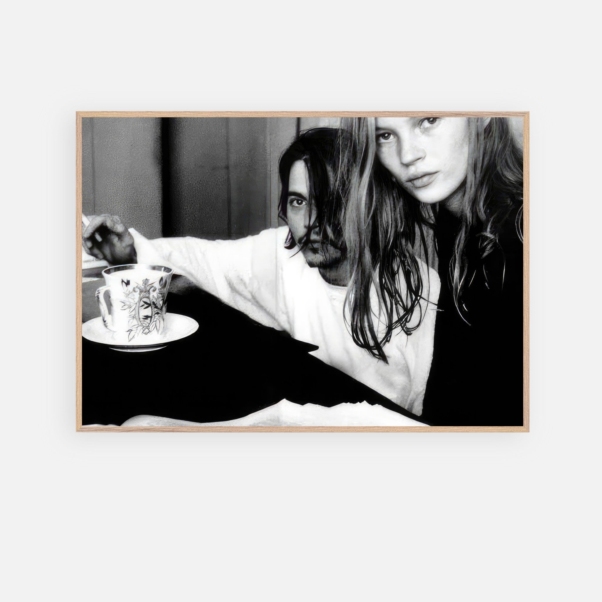 Rebel Romance fine art print of Johnny Depp and Kate Moss, 1994, showcasing 90s rebellion and chemistry.
