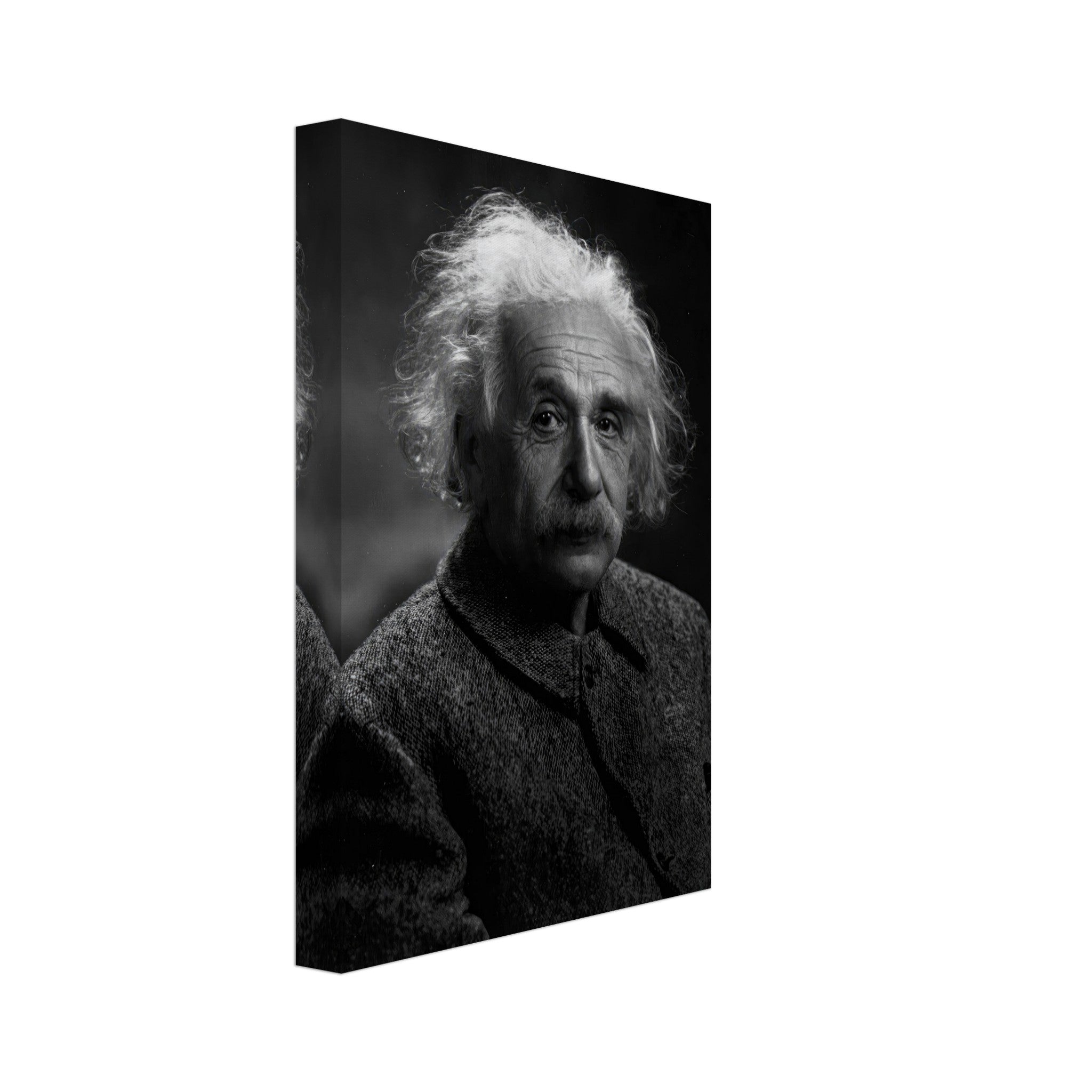 Black-and-white canvas print of Albert Einstein, showcasing his wise expression and scientific brilliance.