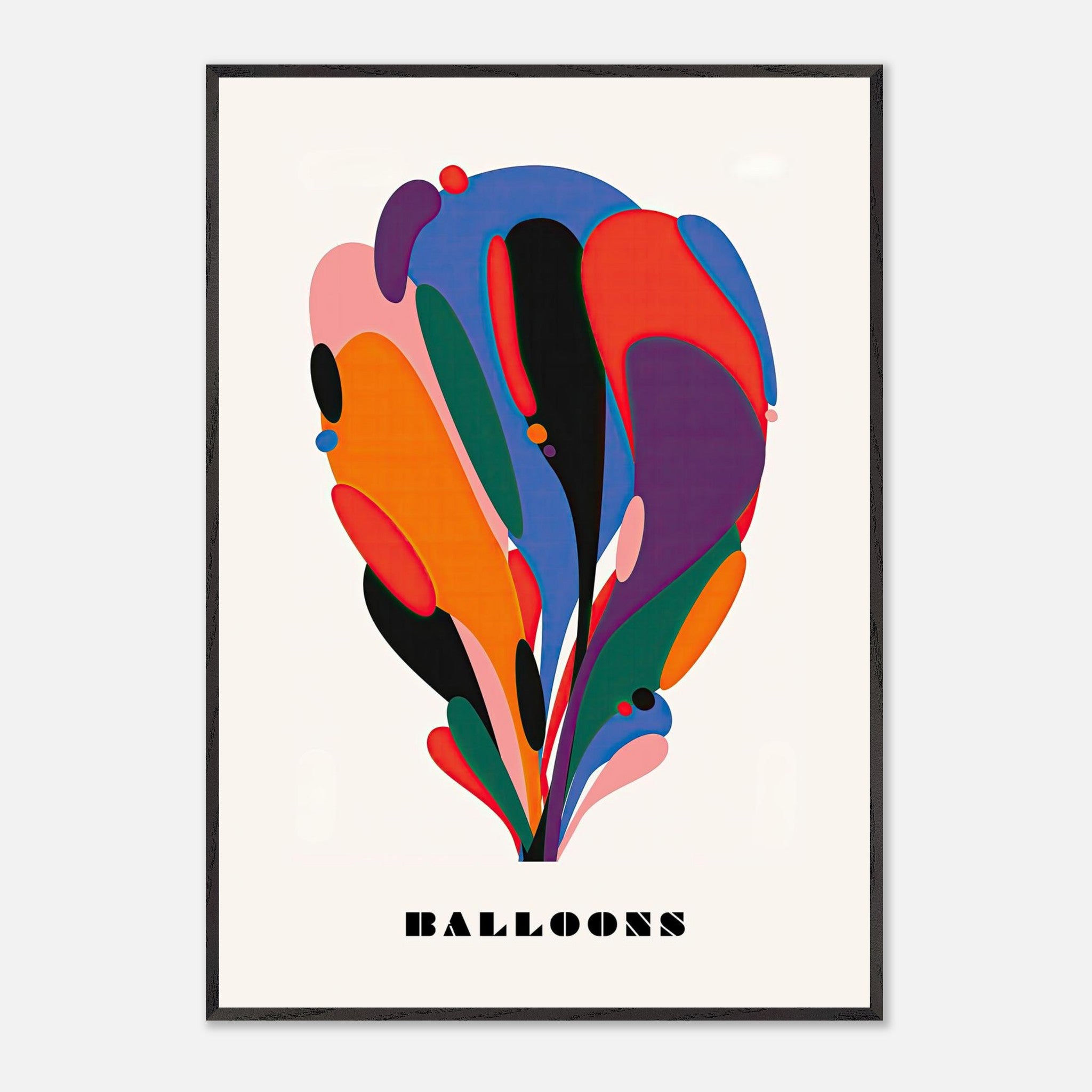 Vibrant abstract balloon art print featuring bold colors and fluid shapes perfect for modern decor.