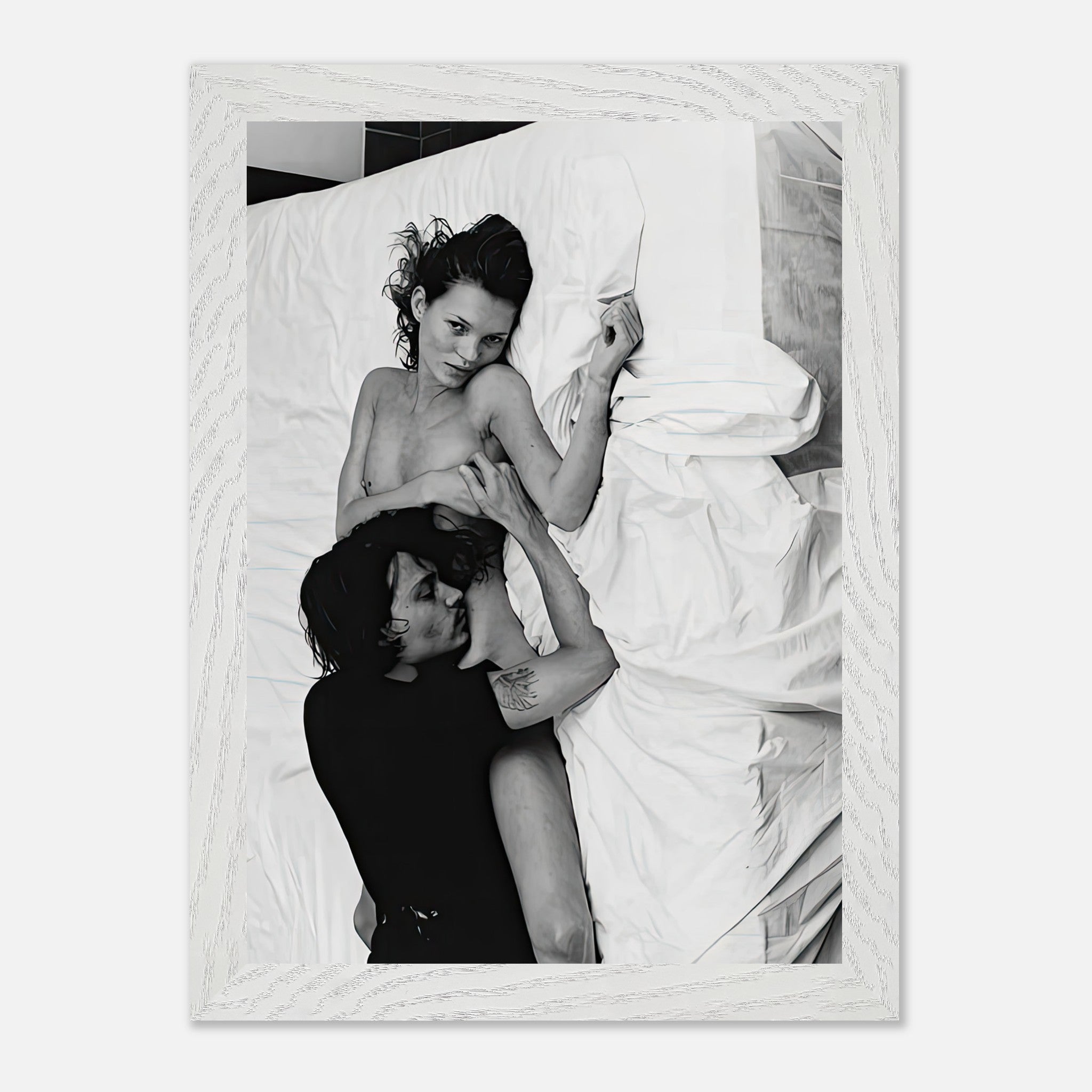 Kate Moss and Johnny Depp vintage framed print, black and white photography, New York, 1994, by Annie Leibovitz.