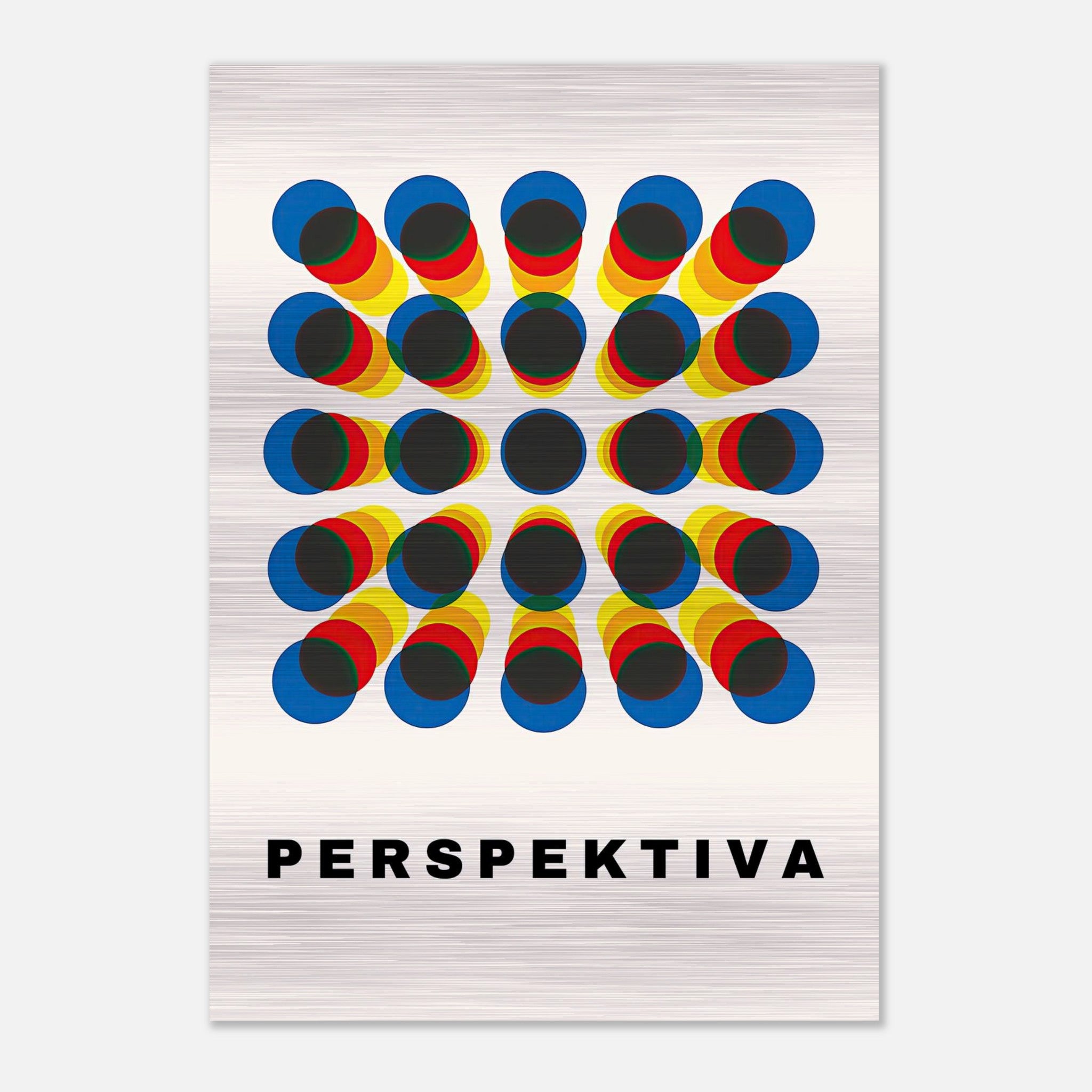 Perspective Abstract Art print featuring vibrant circles in a hypnotic geometric arrangement on brushed metal.