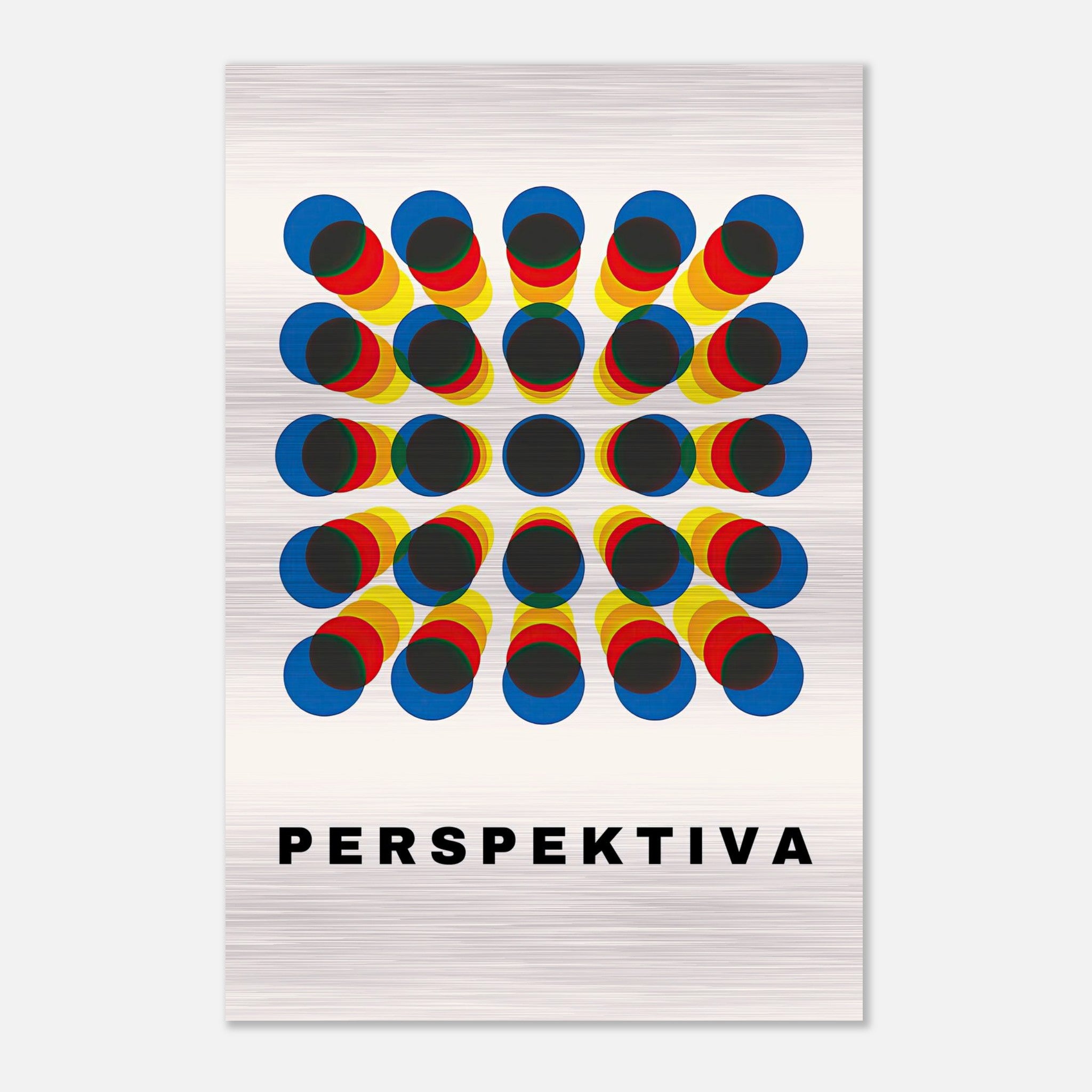 Perspective Abstract Art print featuring colorful geometric design on brushed metal background.
