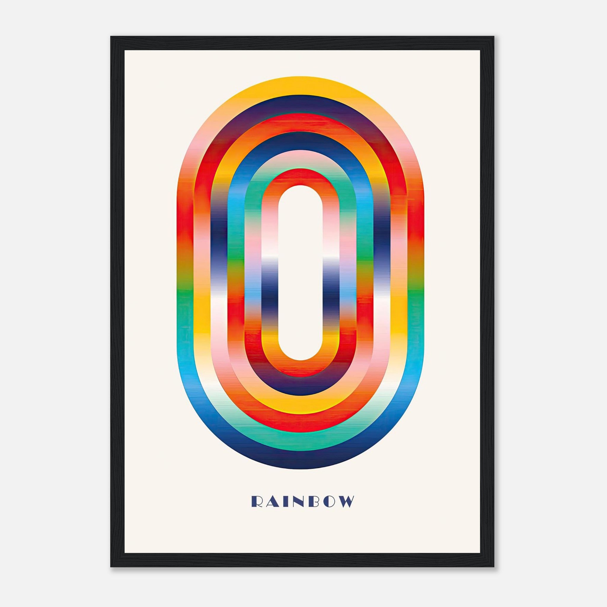Abstract Rainbow Geometric Art Framed Print showcasing vibrant colors and smooth gradients in an eye-catching design.