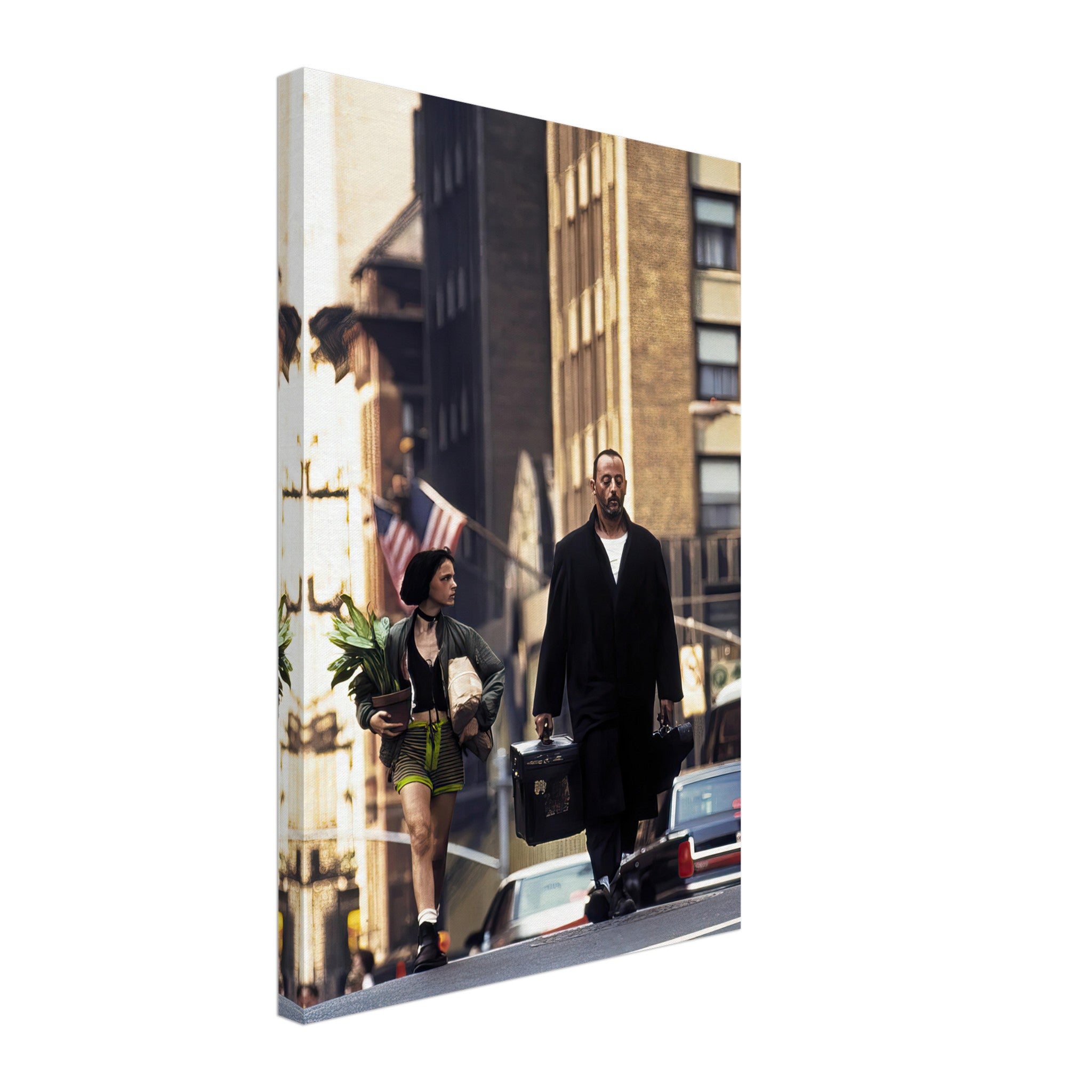 Jean Reno and Natalie Portman walking in New York, iconic scene from Leon: The Professional canvas art.