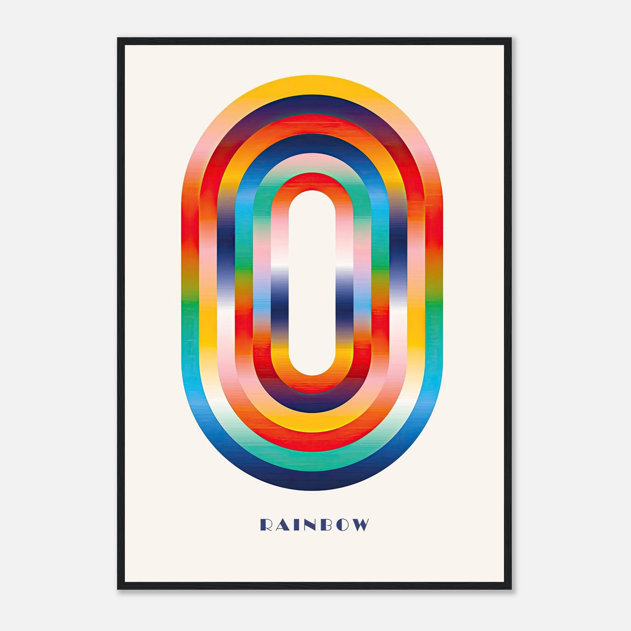 Abstract rainbow geometric art print featuring vibrant colors and smooth gradients in a stylish framed design.