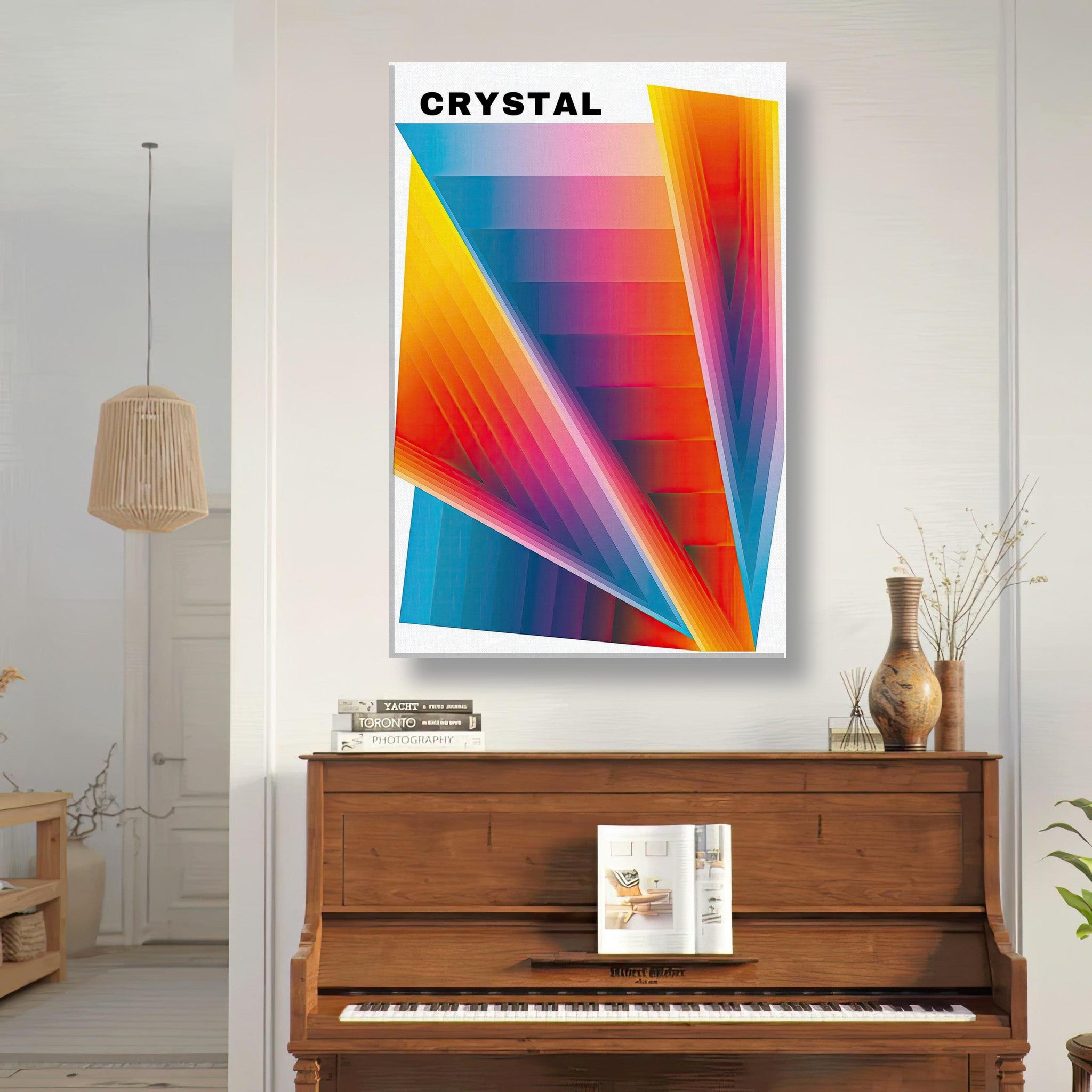 Crystal Abstract Art Canvas Print showcasing vibrant geometric colors, adding modern elegance to any living space.