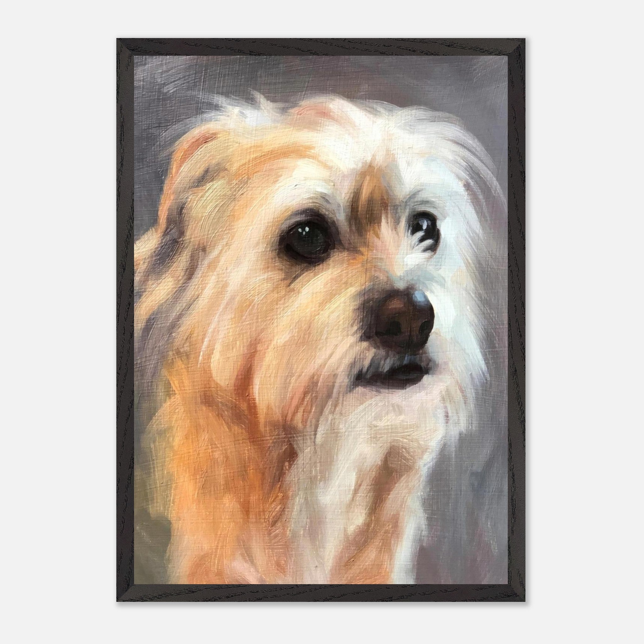 Terrier dog painting vintage framed print with expressive features and warm colors.
