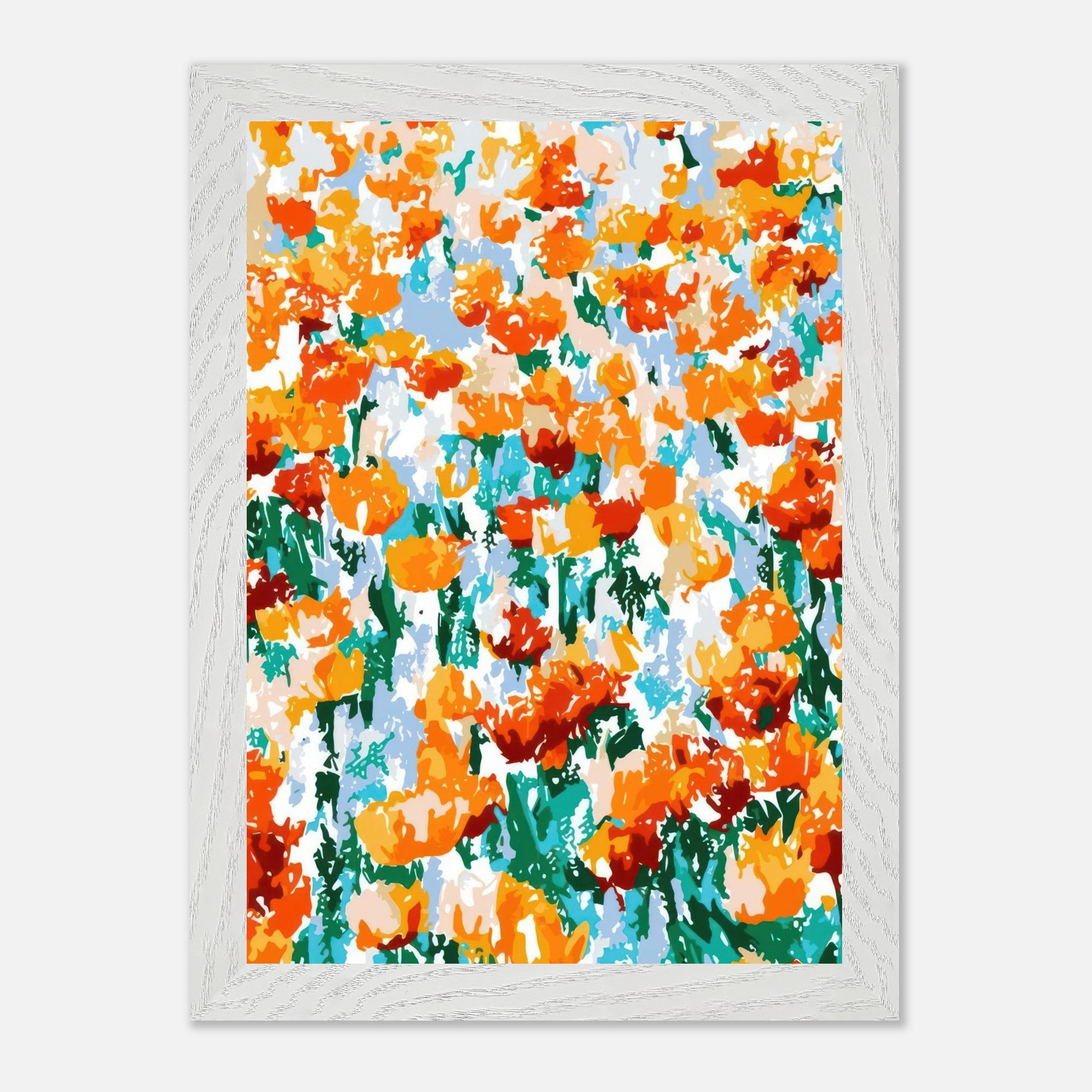 Abstract Floral Tulip Garden vintage print featuring vibrant orange tulips in a modern brushstroke style.