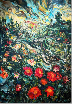 Pittura Astratta di Paesaggio Floreale