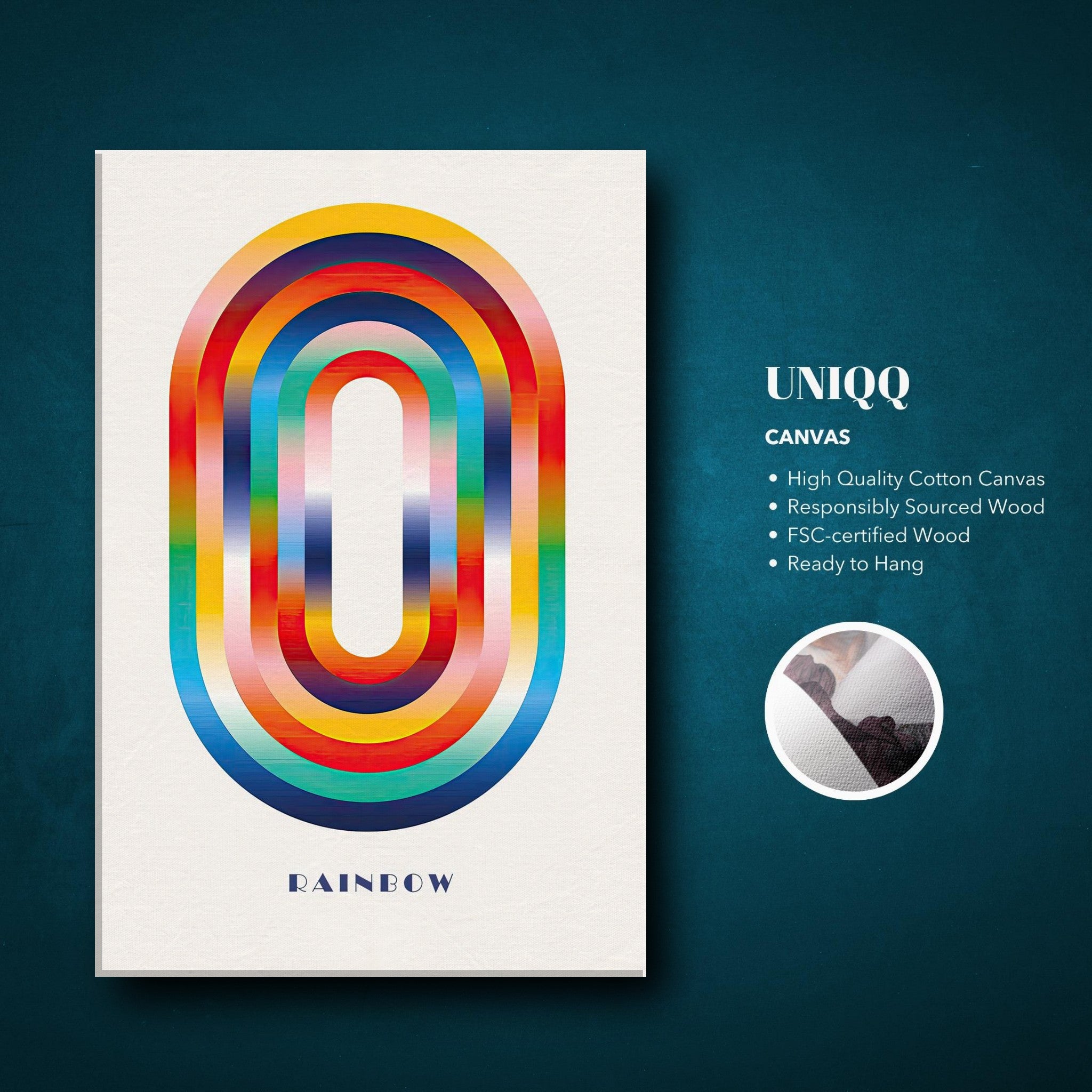 Abstract rainbow geometric art canvas print featuring vibrant overlapping arches in bold hues.