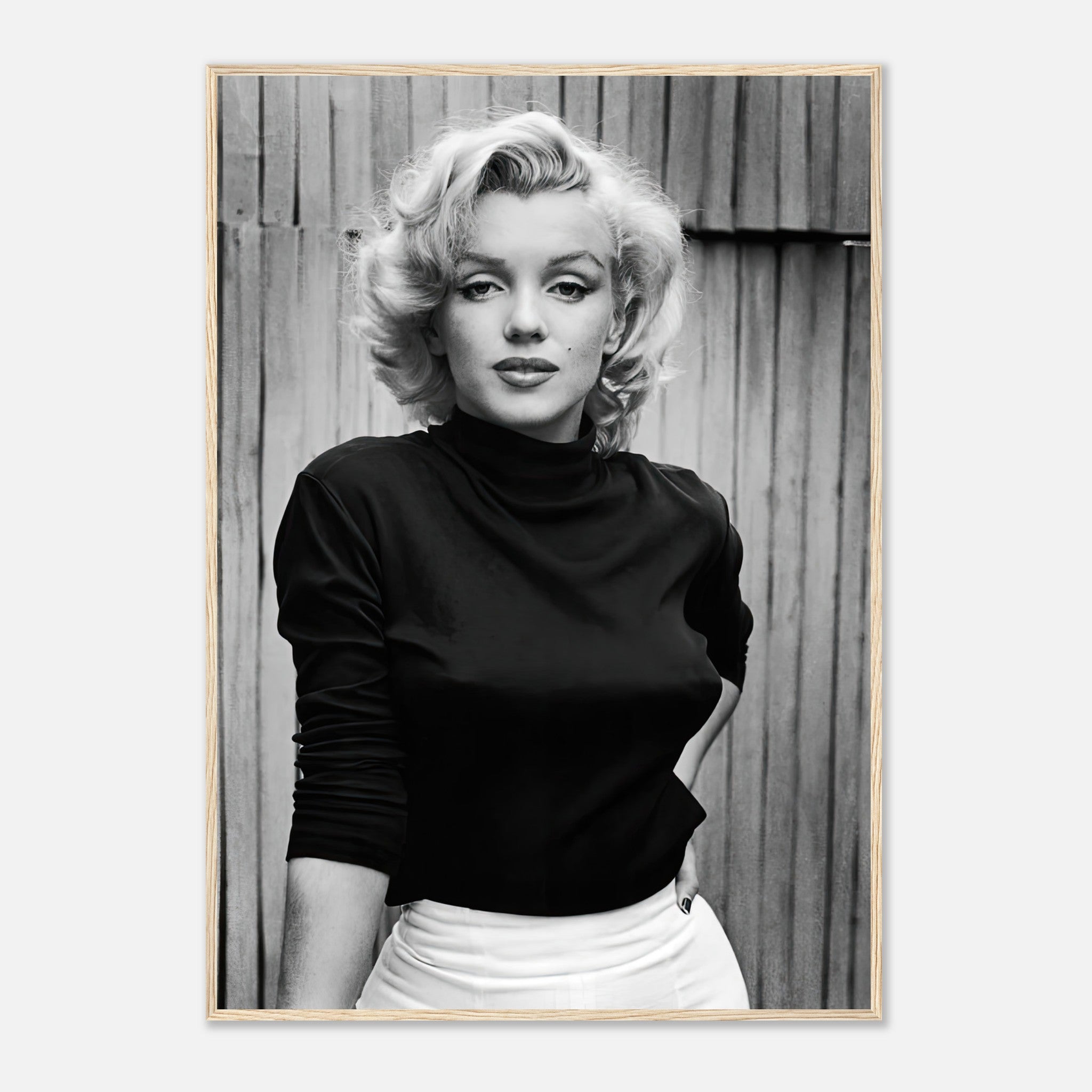Marilyn Monroe black-and-white portrait framed print capturing her timeless elegance and Hollywood charm.