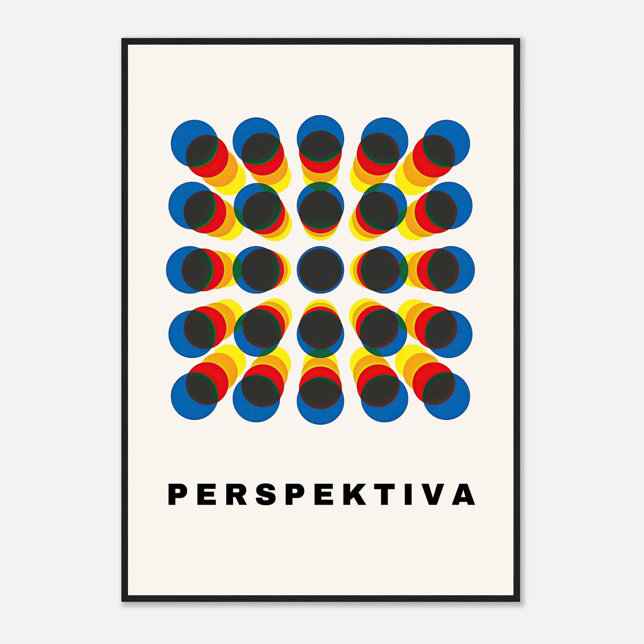 Perspective Abstract Art Framed Print featuring bold geometric patterns in red, blue, yellow, and black.
