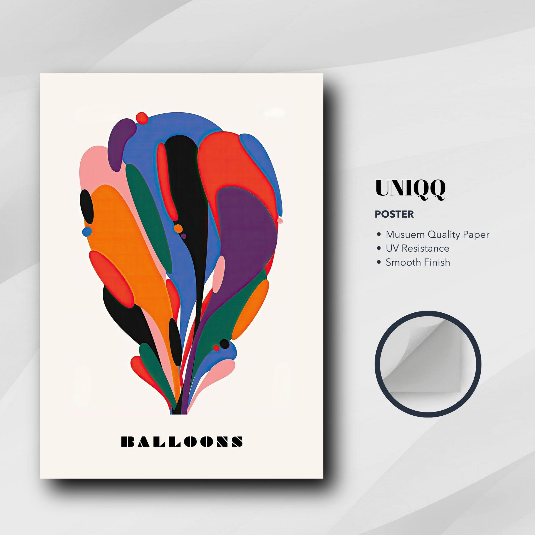 Abstract Balloon Art Poster in vibrant colors on cream background, modern design for stylish decor.