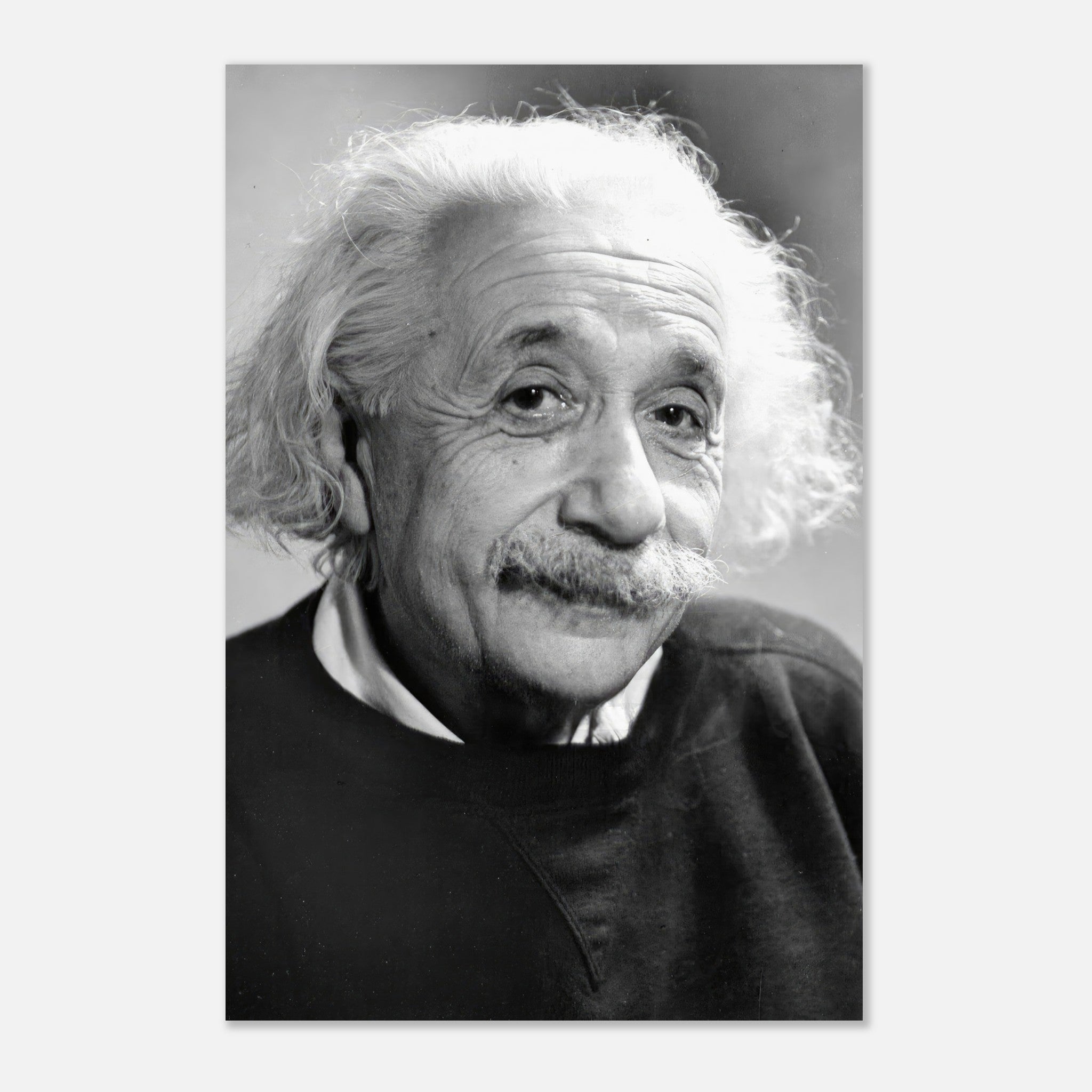 High-resolution black-and-white portrait of Albert Einstein from 1946, showcasing wisdom and warmth.