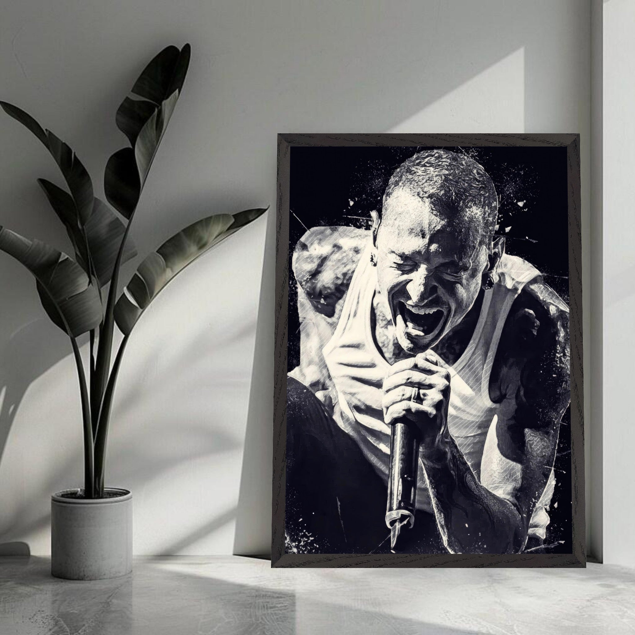 Chester Bennington fine art print featuring raw emotion and passion, showcasing the legendary Linkin Park frontman.