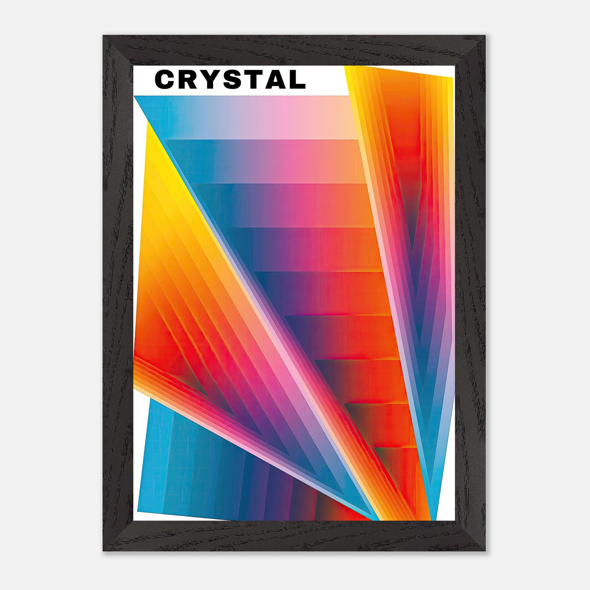 Vibrant Crystal Abstract Art Vintage Framed Print with bold geometric patterns and energetic colors.