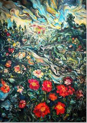 Pittura Astratta di Paesaggio Floreale