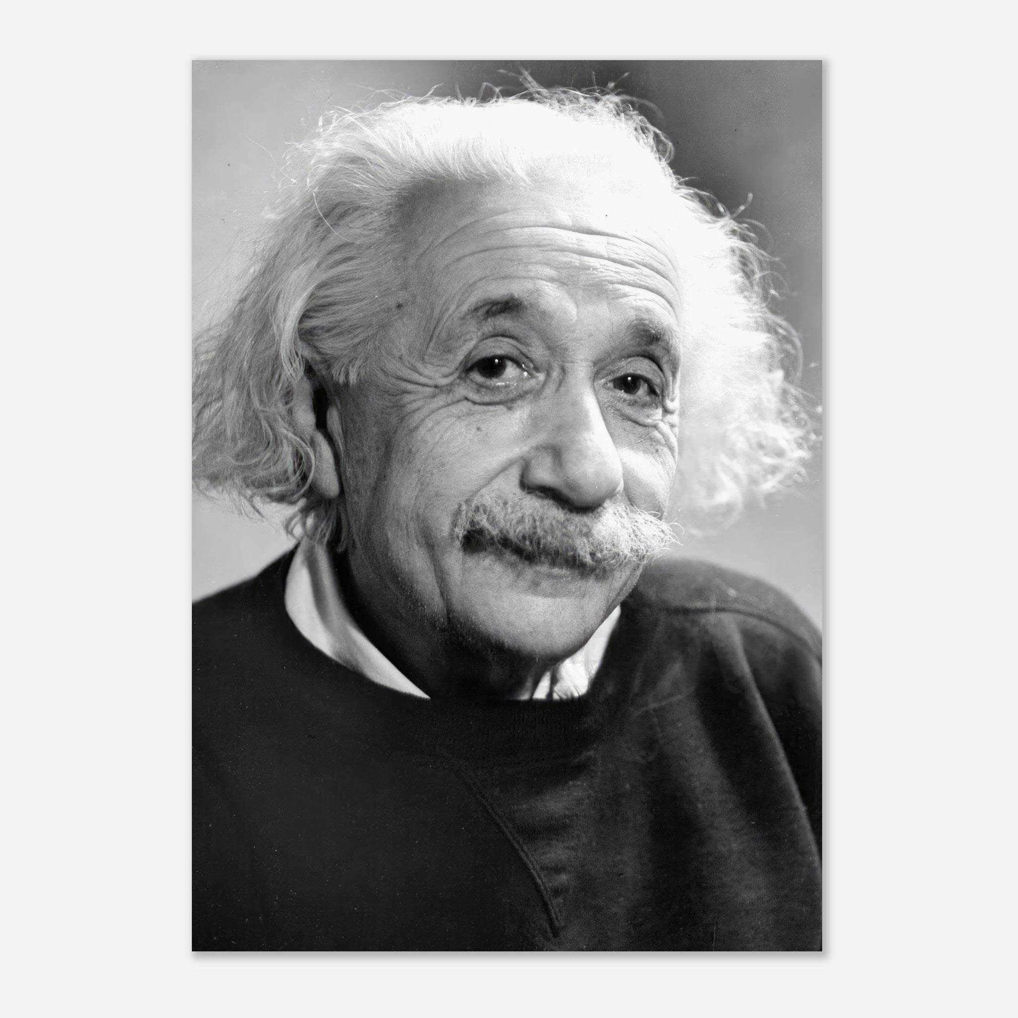 Albert Einstein 1946 poster featuring a black-and-white portrait of the iconic physicist with wild hair.