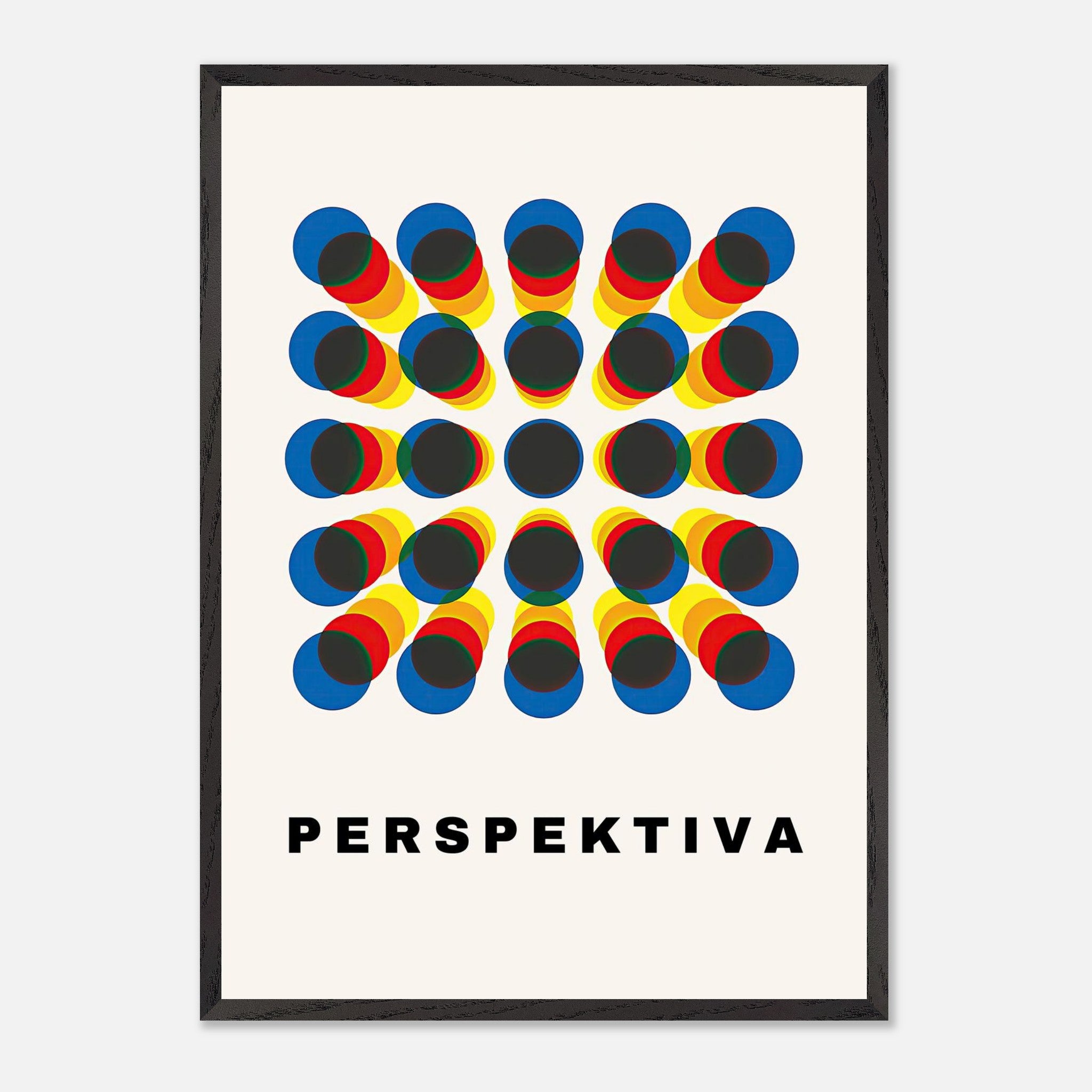 Colorful perspective abstract art print with geometric shapes and the word 'PERSPEKTIVA' prominently displayed.
