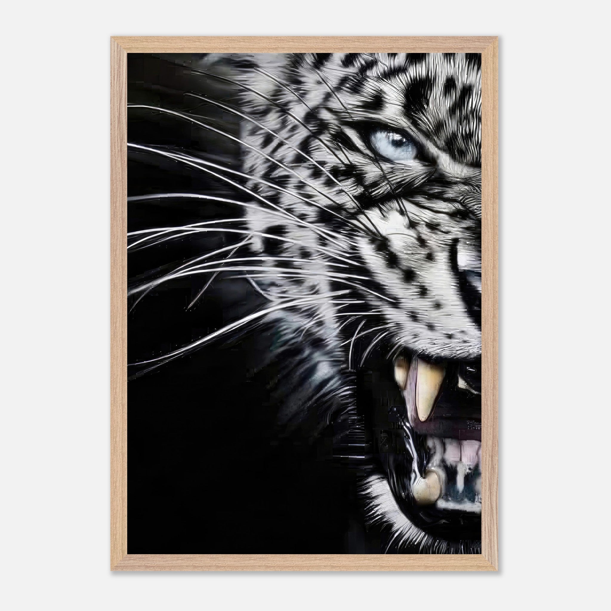 Leopard close-up portrait showcasing fierce expression and intricate fur detail - museum quality fine art.