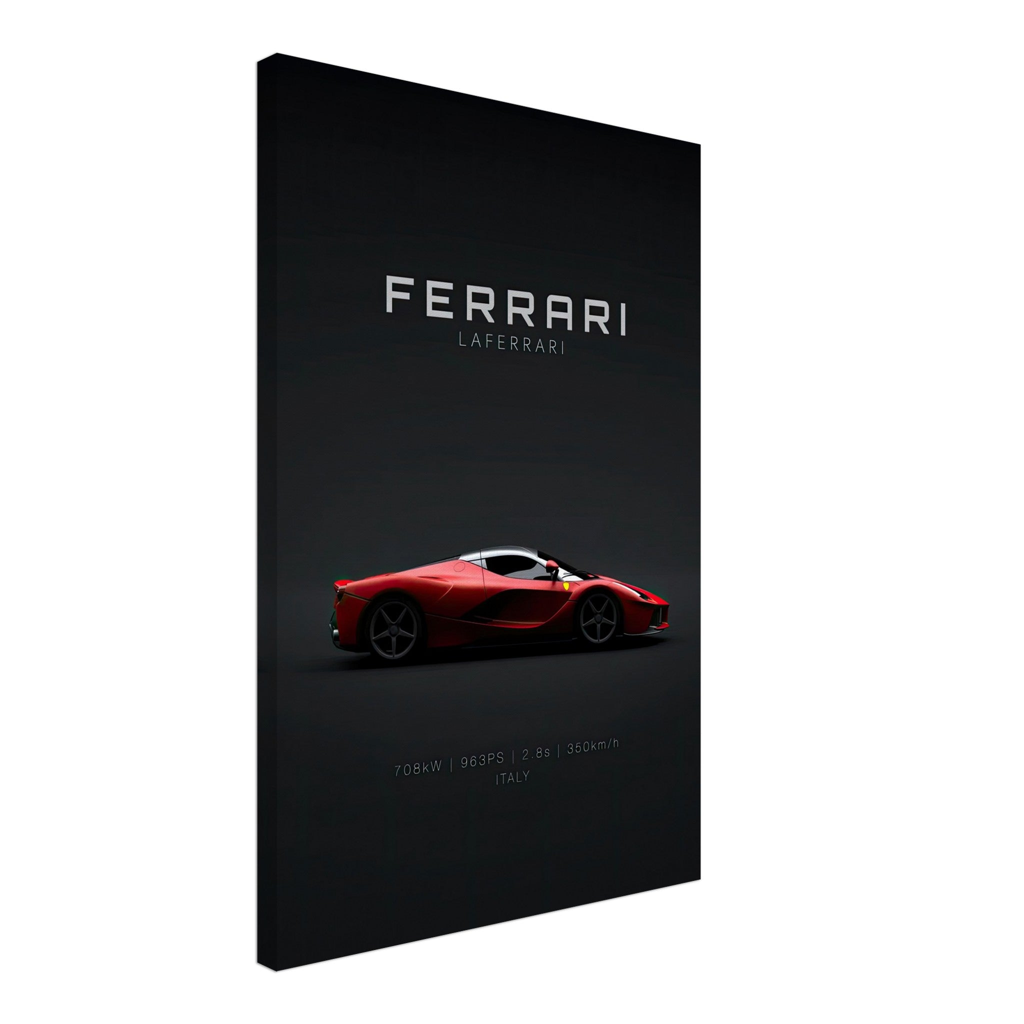 Ferrari Laferrari canvas artwork showcasing a sleek red supercar on a dark background, perfect for automotive enthusiasts.