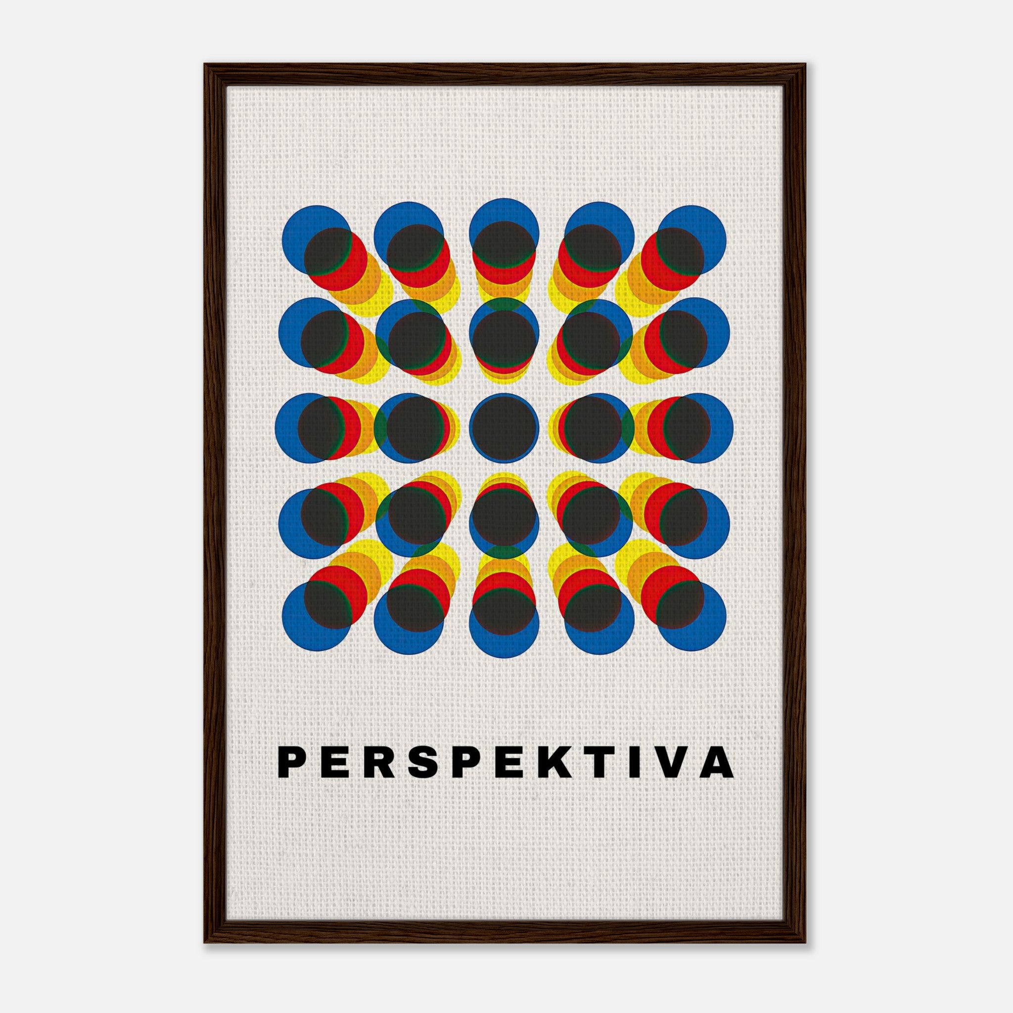 Geometric Perspective Abstract Art in framed canvas print with bold blue, yellow, and red design.