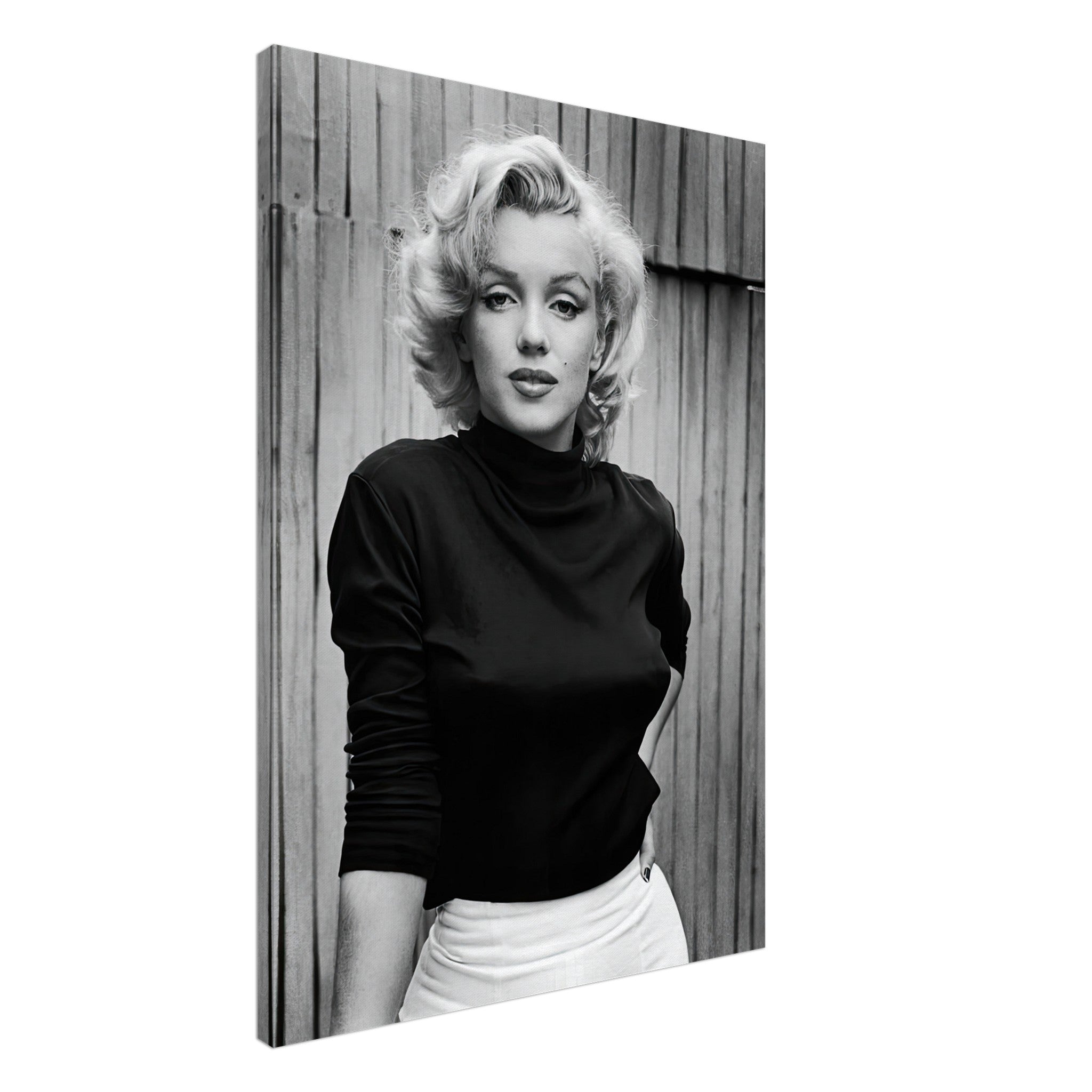 Black-and-white portrait of Marilyn Monroe on canvas, showcasing her elegance and timeless charm.