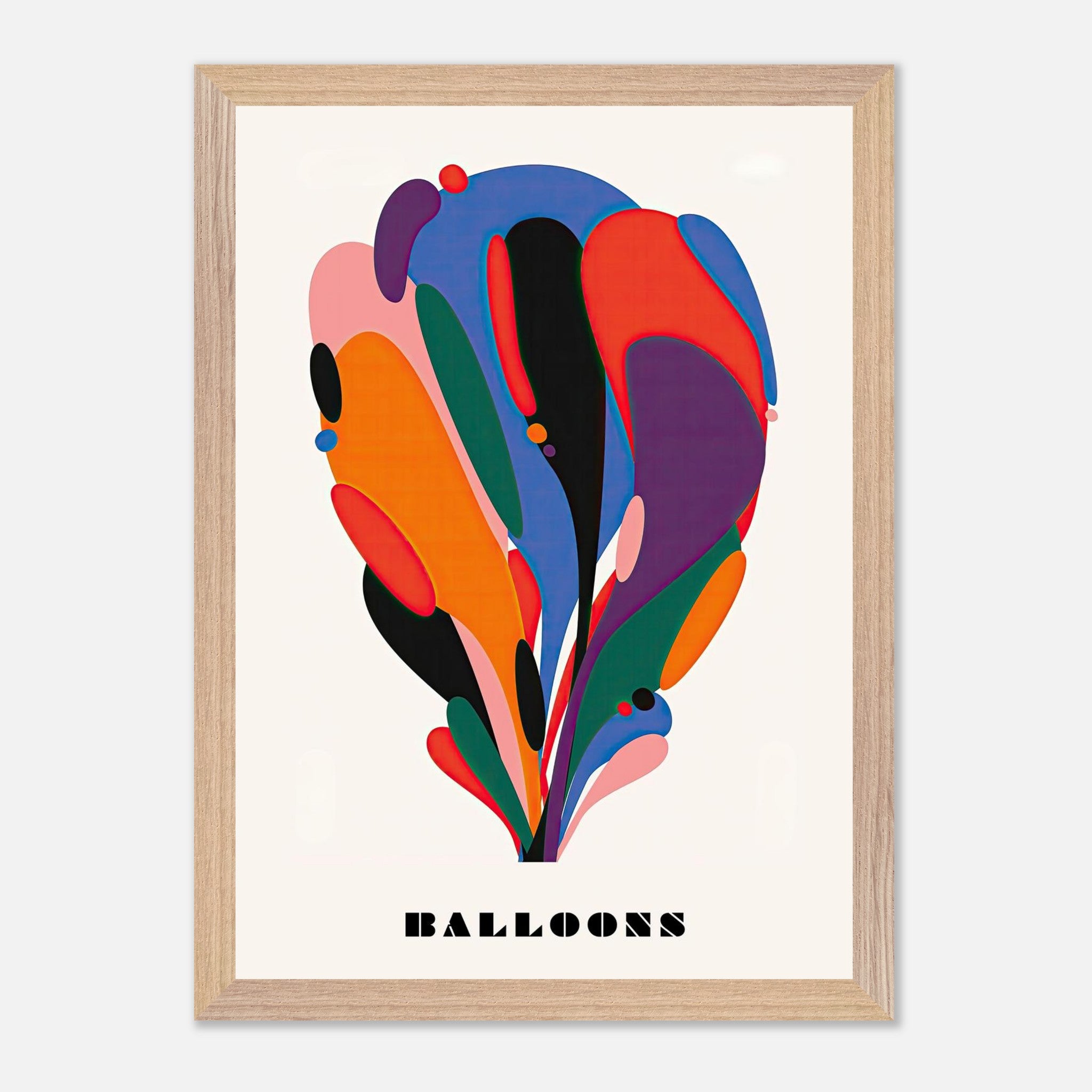 Abstract Balloon Art vintage framed print with vibrant colors and fluid shapes, enhancing modern decor.