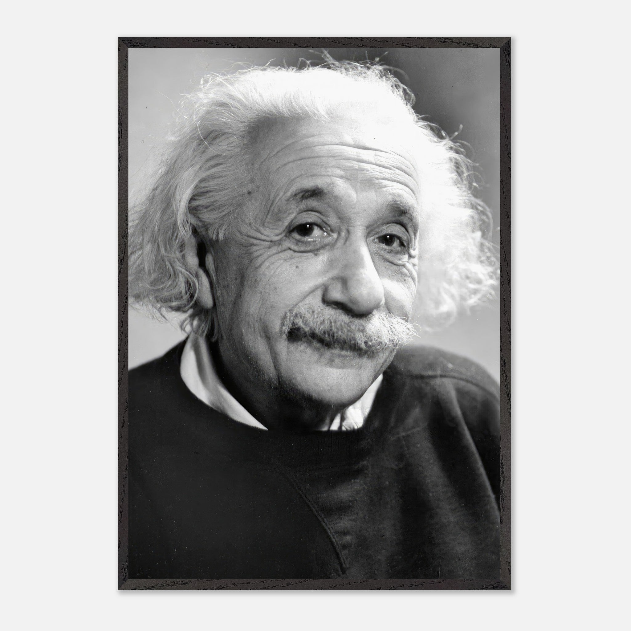 Vintage framed print of Albert Einstein from 1946, showcasing the legendary physicist in a warm black-and-white portrait.