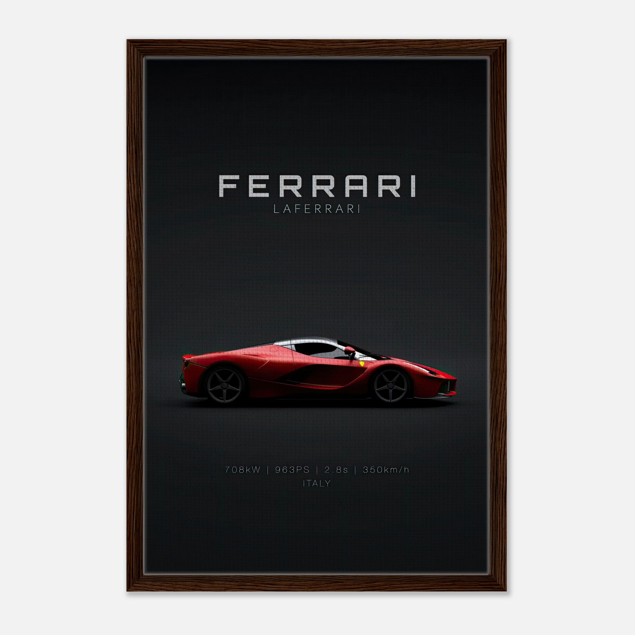 Ferrari Laferrari framed canvas art featuring sleek design on a minimalist black background.