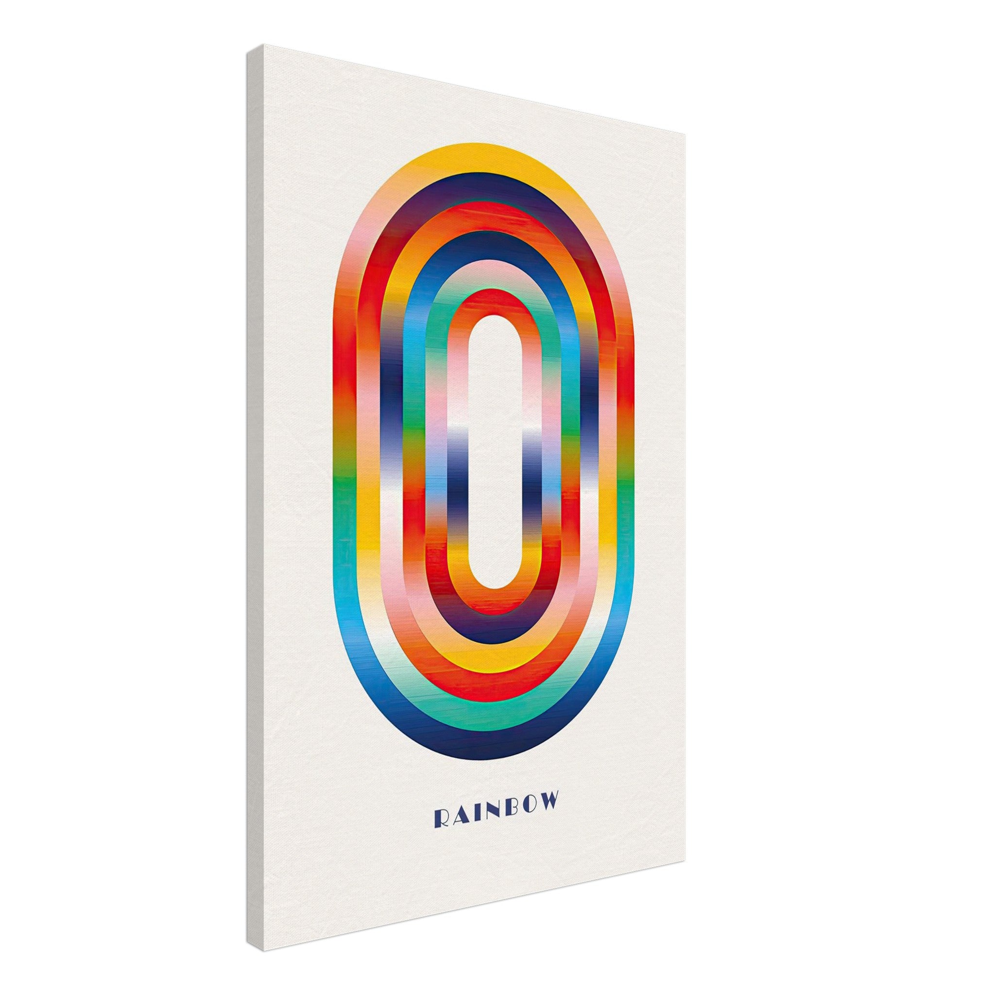 Abstract rainbow geometric art canvas print with bold arches in vibrant colors, perfect for modern home decor.