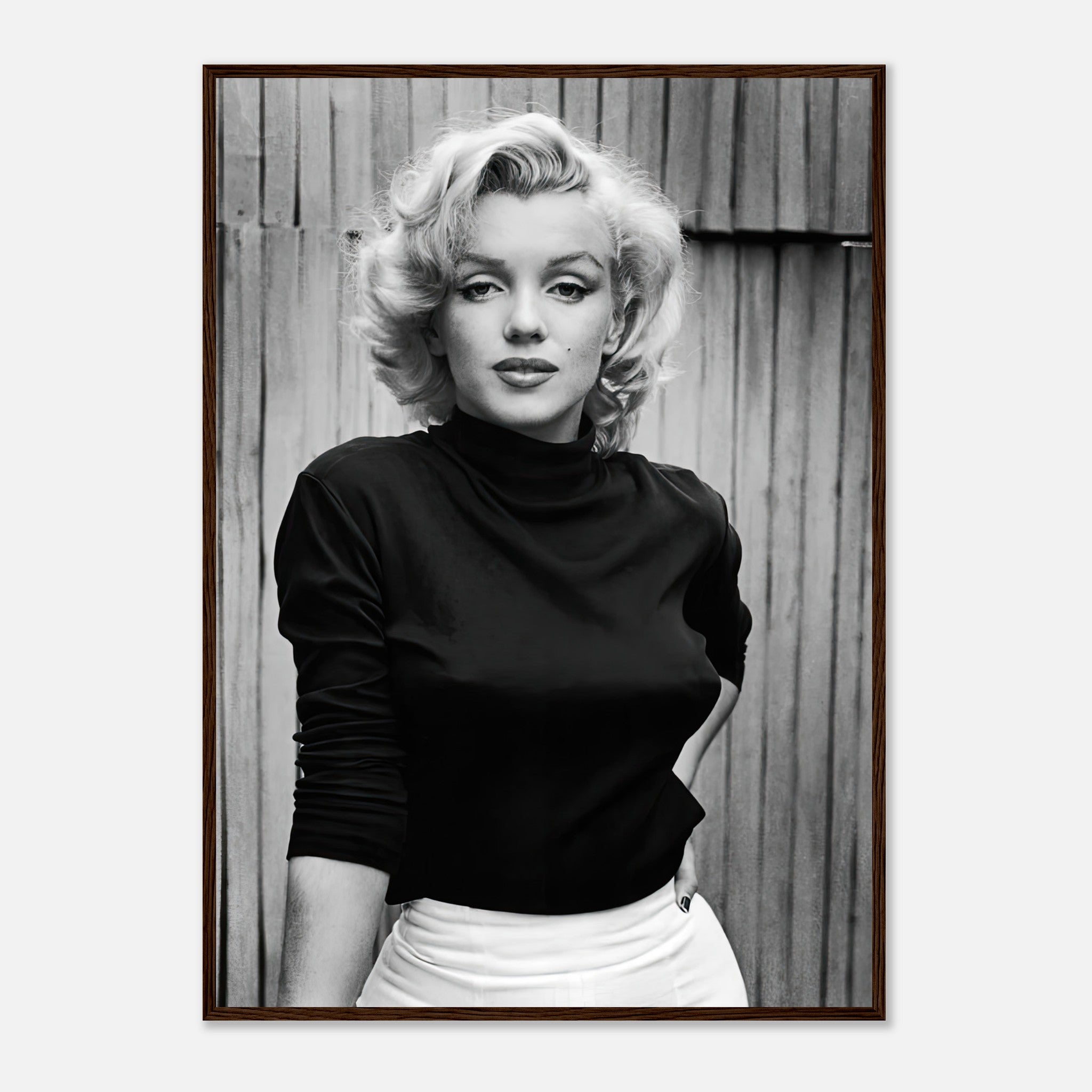 Framed portrait of Marilyn Monroe in black-and-white, showcasing her timeless beauty and Hollywood glamour.