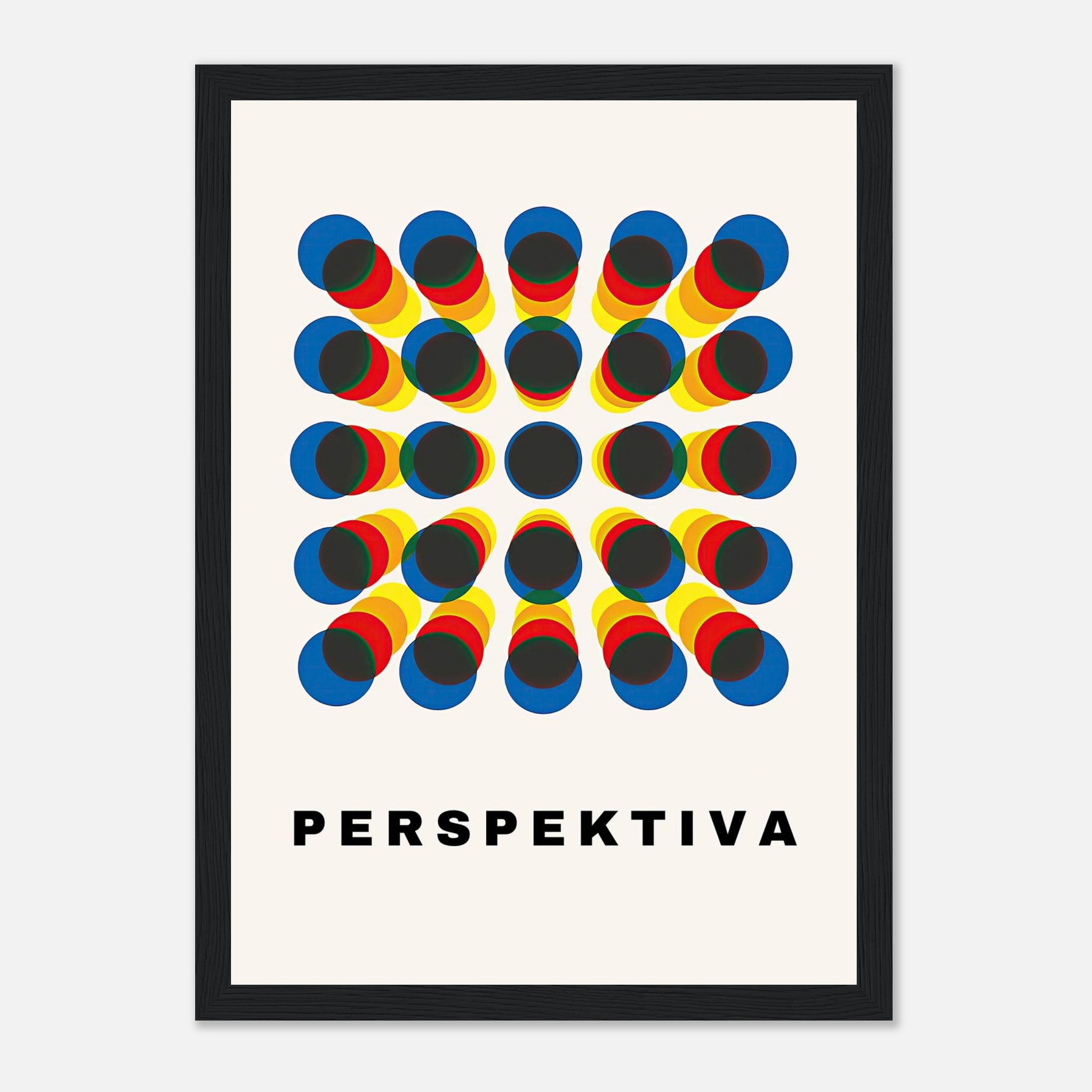 Framed Perspective Abstract Art featuring bold geometric shapes in blue, red, yellow, creating depth and movement.