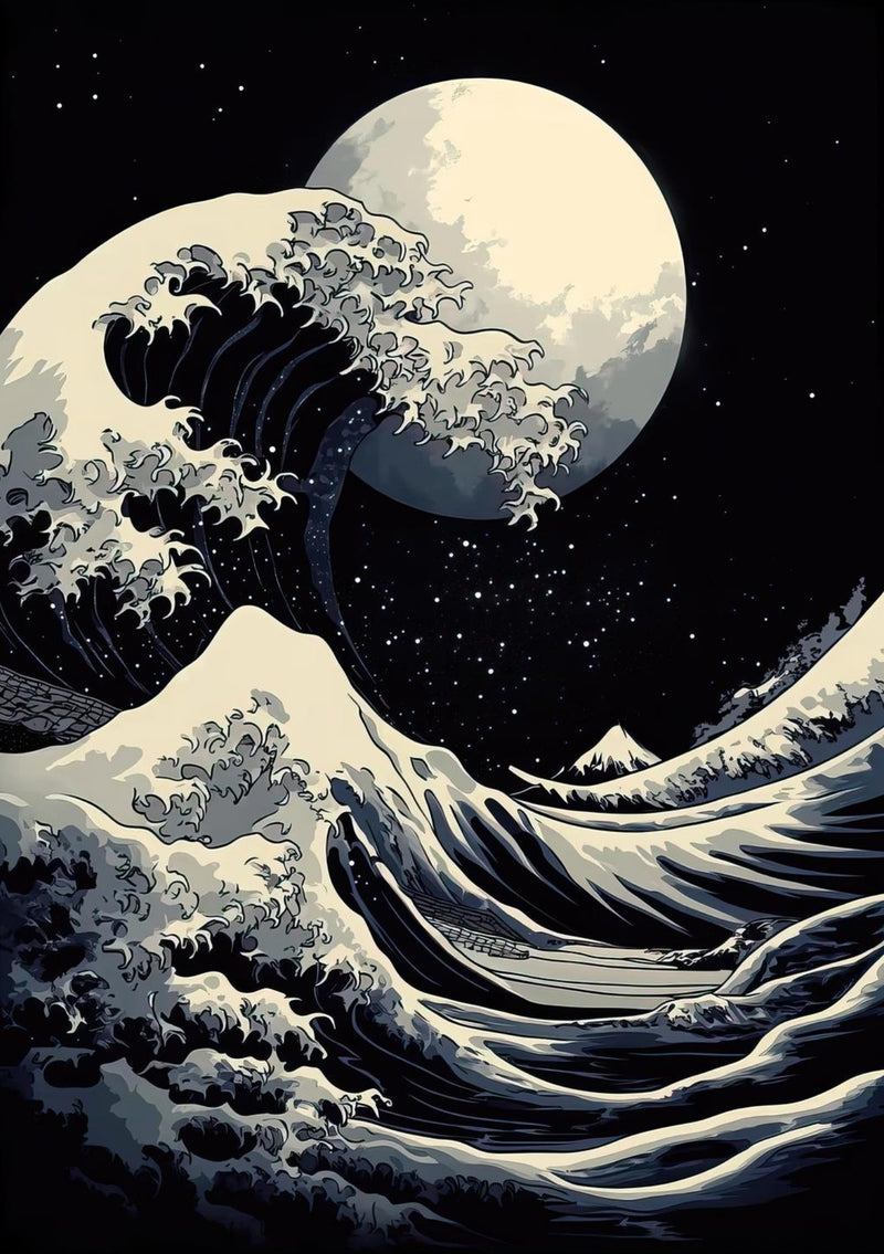 La Grande Onda al largo di Kanagawa - Bianco e Nero