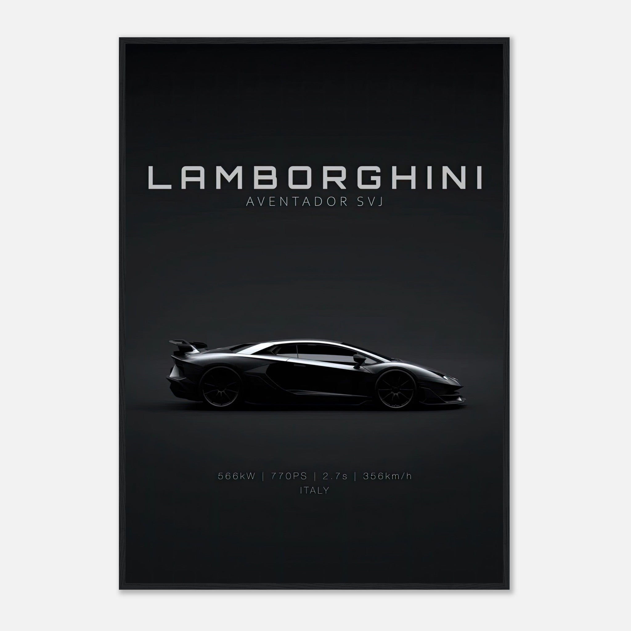 Lamborghini Aventador SVJ framed poster showcasing its sleek design and automotive excellence.