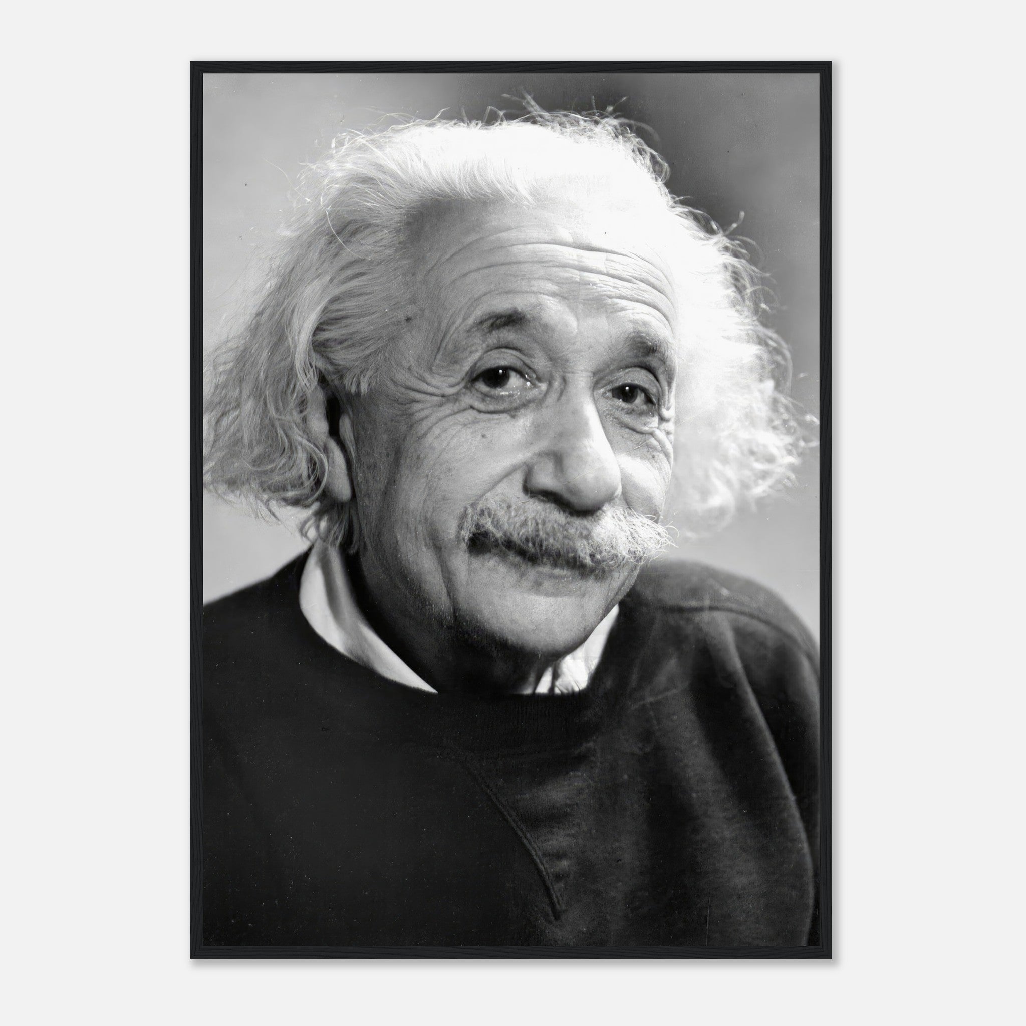 Albert Einstein 1946 framed print, capturing a timeless black-and-white portrait of the legendary physicist.