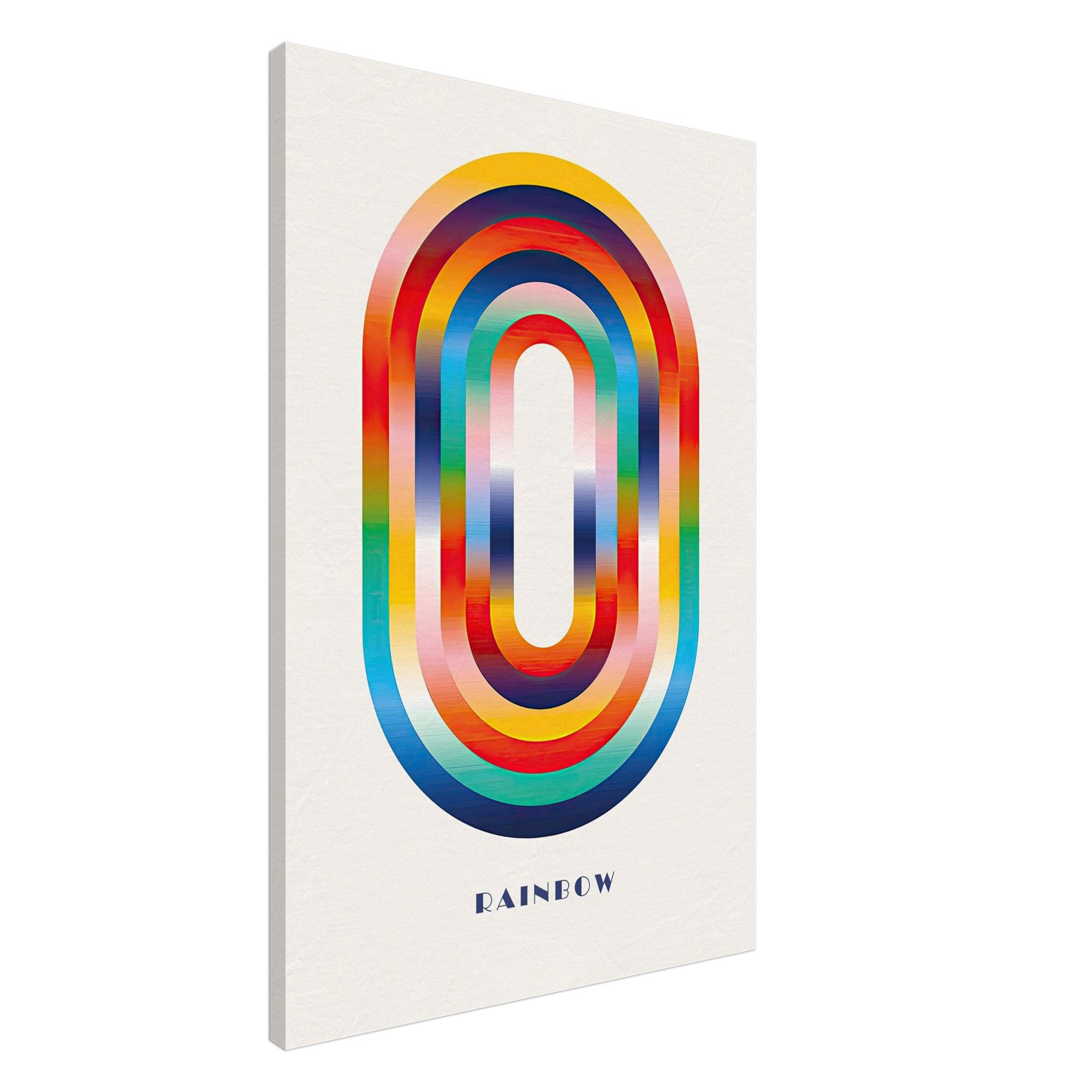 Abstract rainbow geometric art canvas print featuring vibrant overlapping arches in bright colors.
