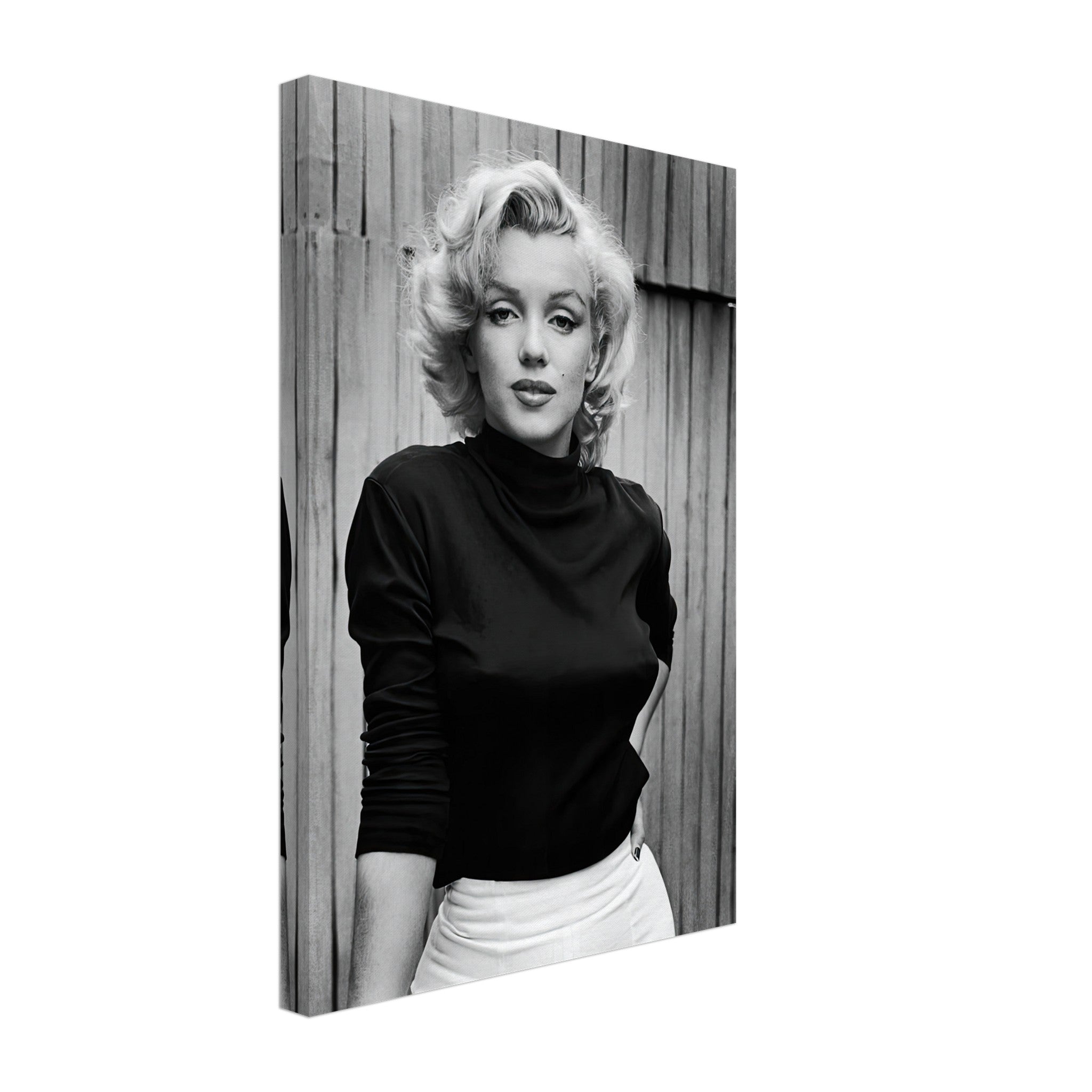 Marilyn Monroe black-and-white portrait on canvas, showcasing her elegance and charm in classic Hollywood style.